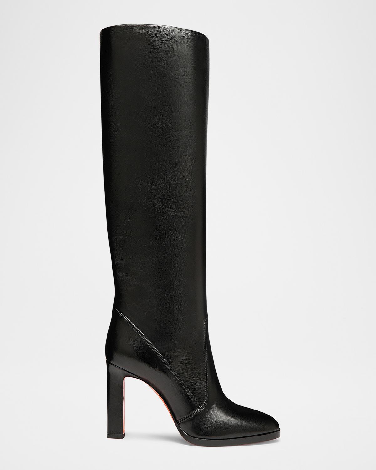 Santoni Andy Leather Stiletto Knee Boots