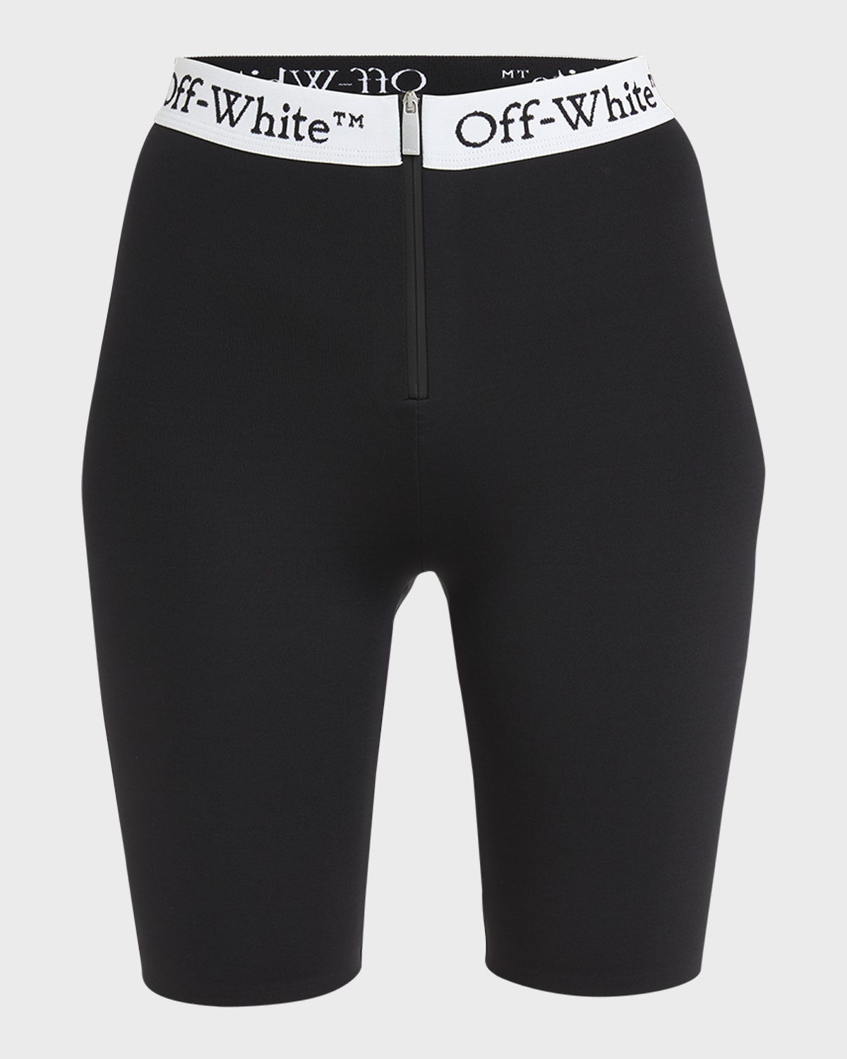 Off-White Zipped Biker Shorts with Logo Band