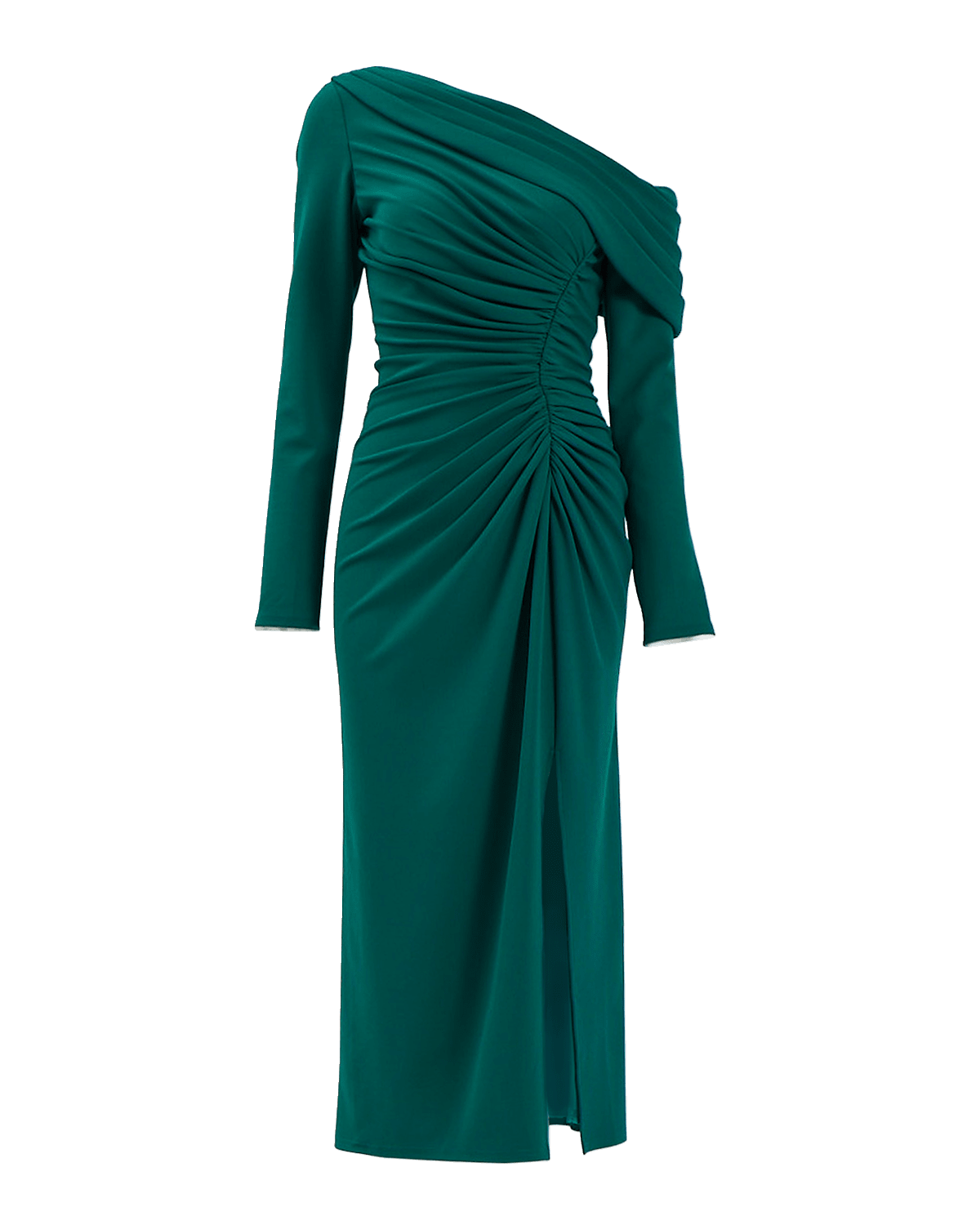 Tadashi Shoji Ruched One-Shoulder Crepe Midi Dress