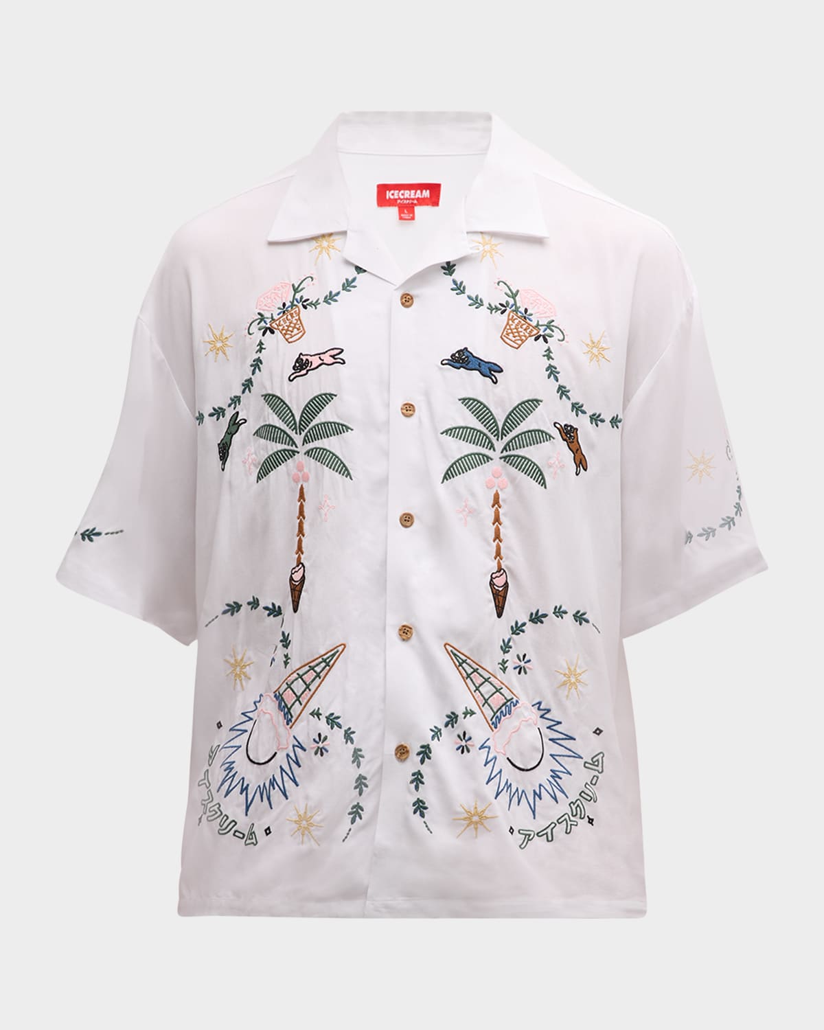 ICECREAM Men's Embroidered Palms Camp Shirt