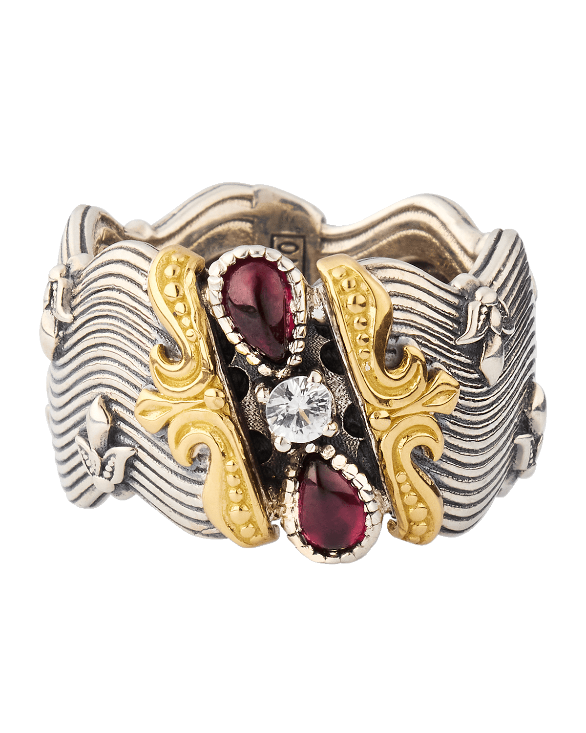 Konstantino Silver and Gold Ring with Rhodolite and White Sapphires