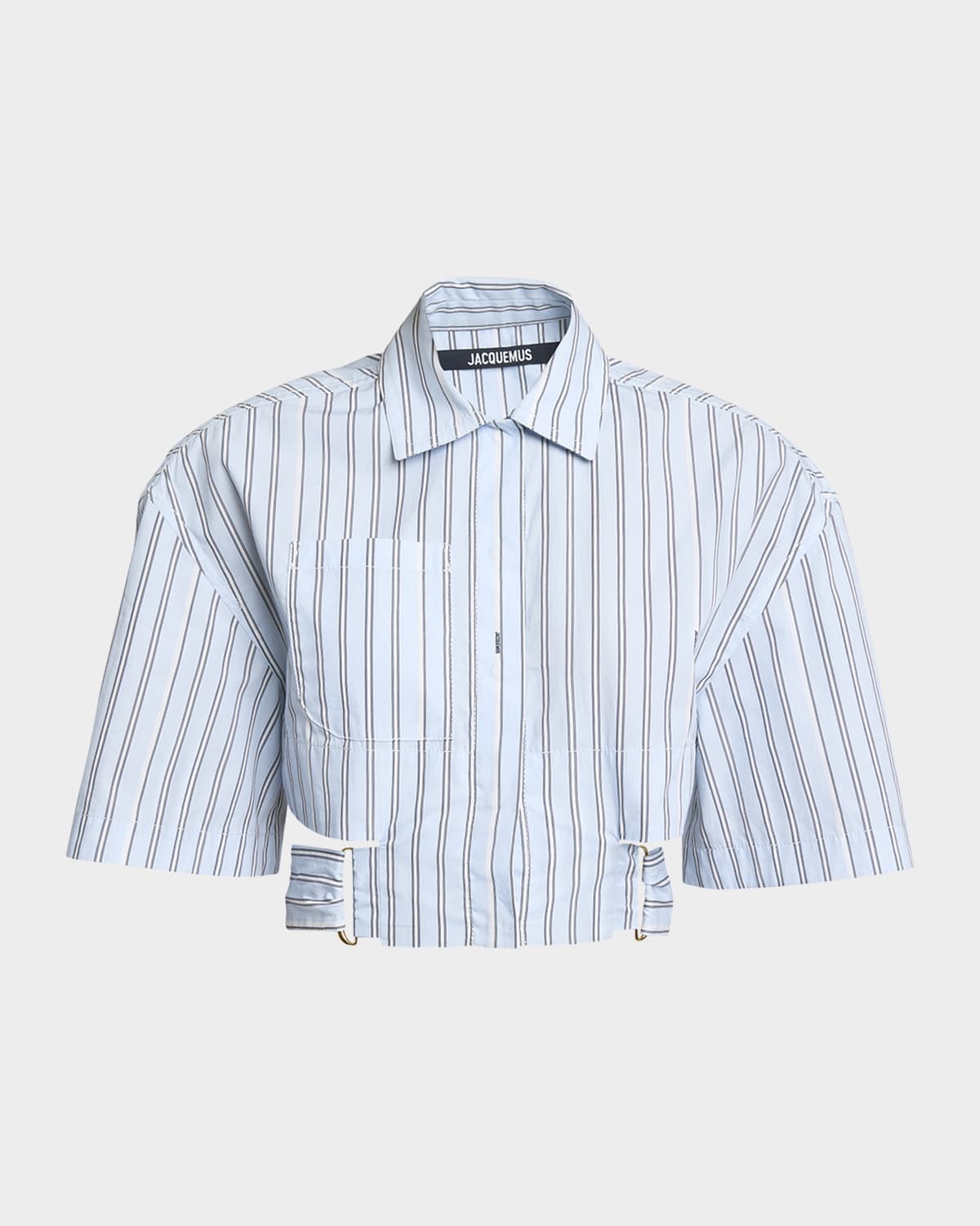 Jacquemus Bari Striped Short-Sleeve Crop Shirt