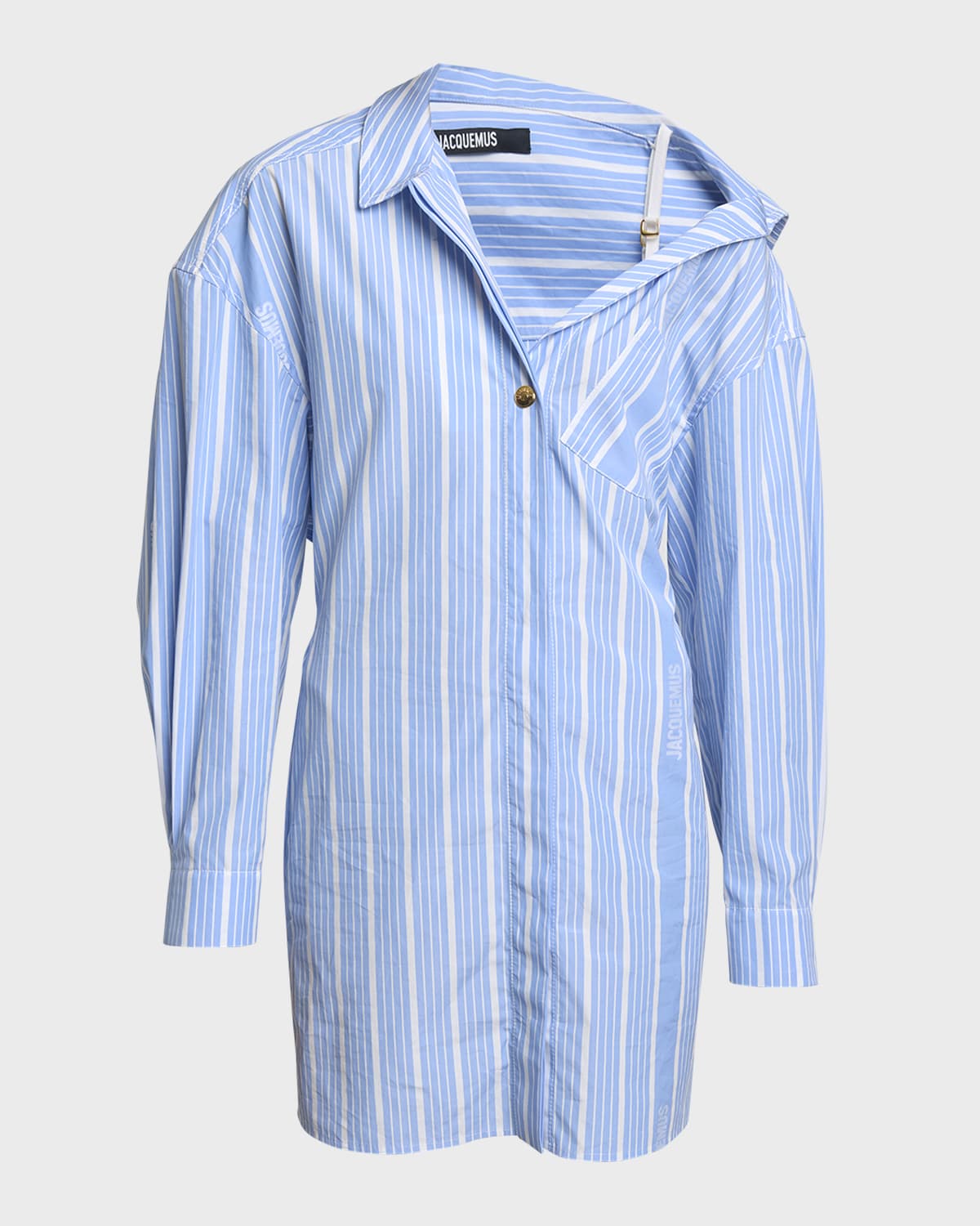 Jacquemus Logo Striped Off-The-Shoulder Mini Shirtdress