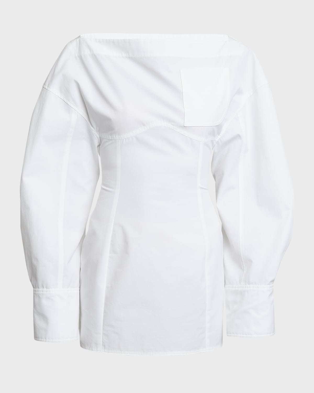 Jacquemus Casaco Long-Sleeve Back-Cutout Mini Shirtdress