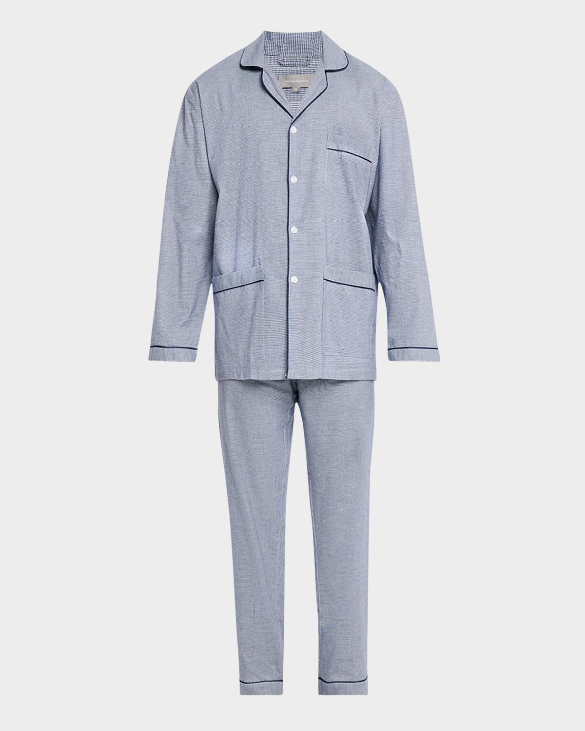 Neiman Marcus Men's Cotton Micro-Check Long Pajama Set