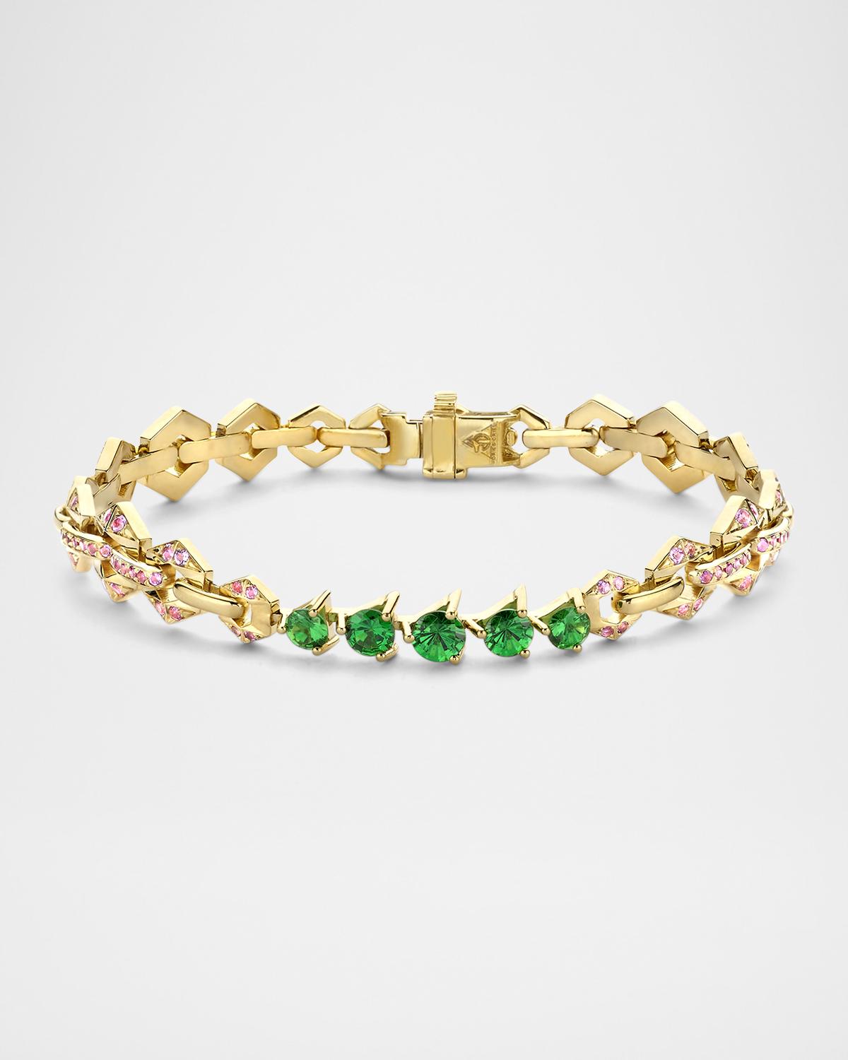 18K Yellow Gold Flow Bond Bracelet with Pavé Tsavorite and Amethyst