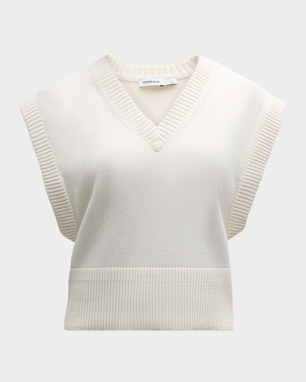 SIMKHAI Erin Cotton-Blend V-Neck Sweater Vest