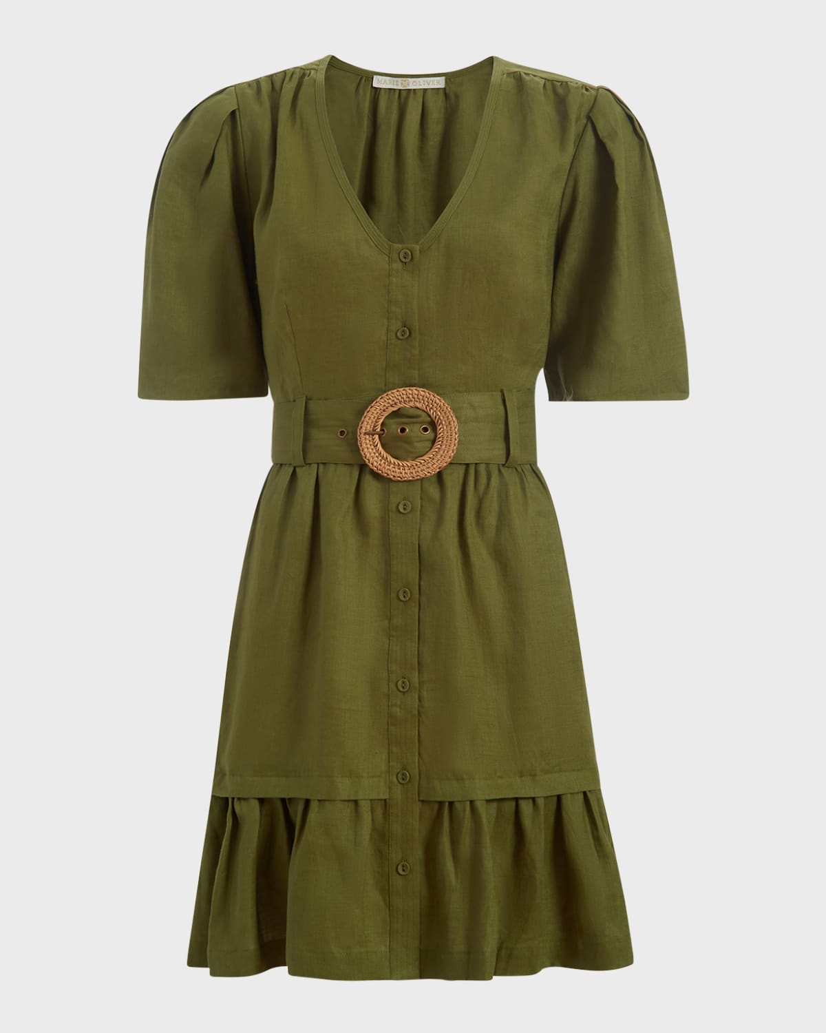 Marie Oliver Gwyneth Belted Linen Mini Dress