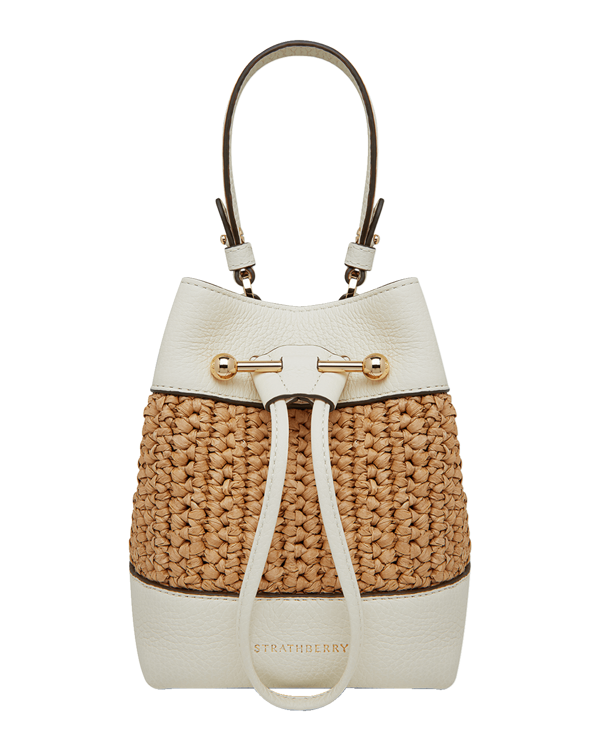 STRATHBERRY Lana Osette Raffia & Leather Bucket Bag
