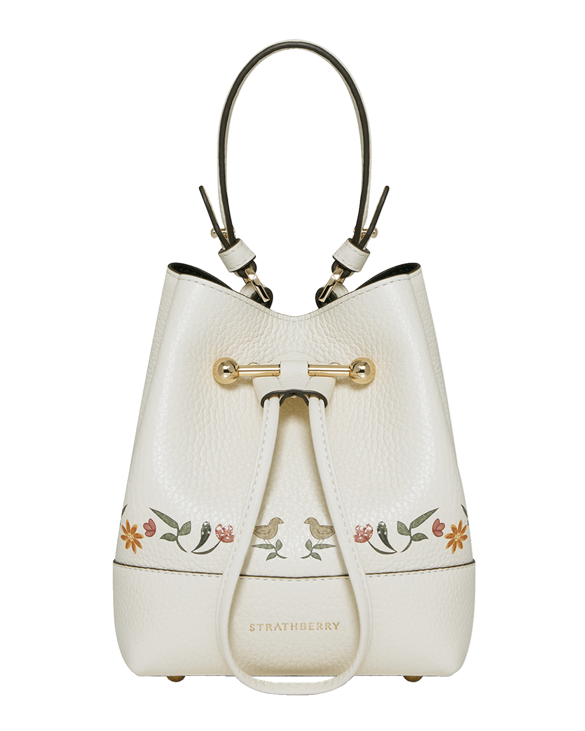 STRATHBERRY Lana Osette Floral Leather Bucket Bag