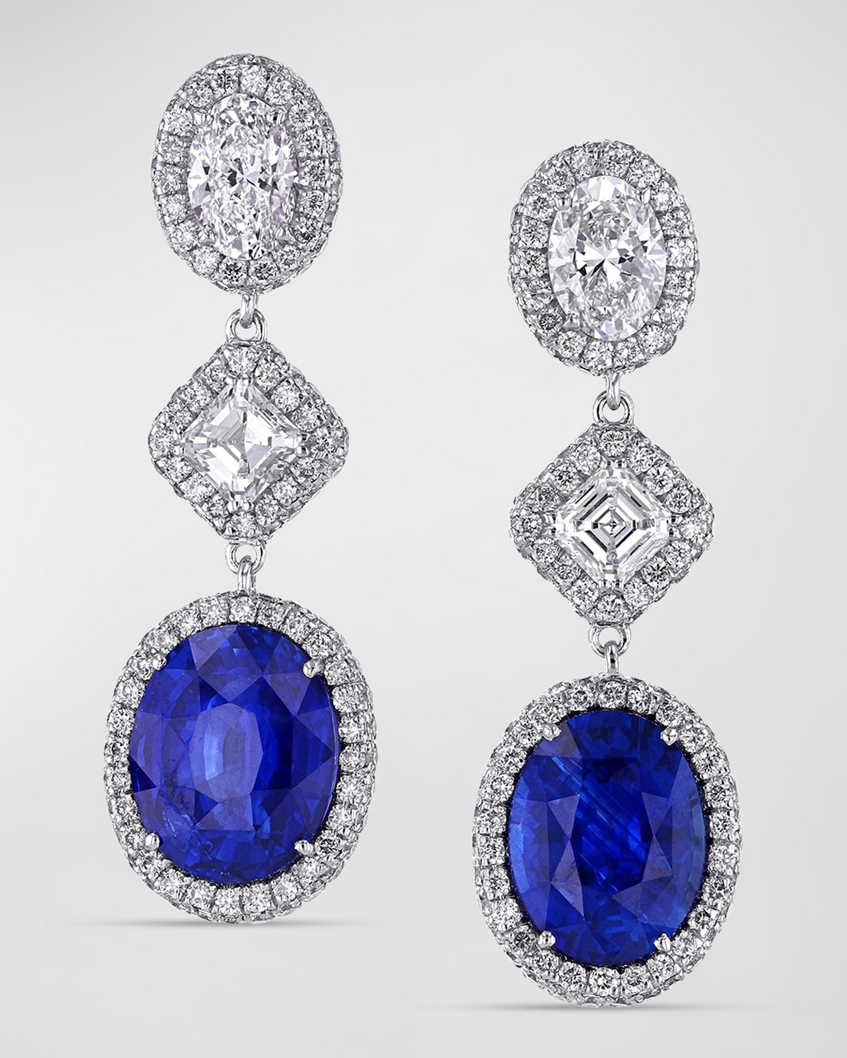 Neiman Marcus Diamonds 18K White Gold Dangling Diamond and Sapphire Earrings, 1.29"L x 0.44"W