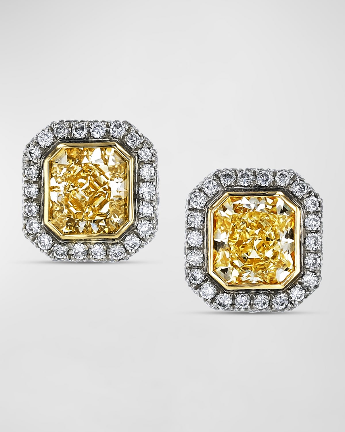 Neiman Marcus Diamonds Platinum and 18K Yellow Gold Radiant Diamond Martini Stud Earrings, 2.59tcw, 0.37"L x 0.35"W