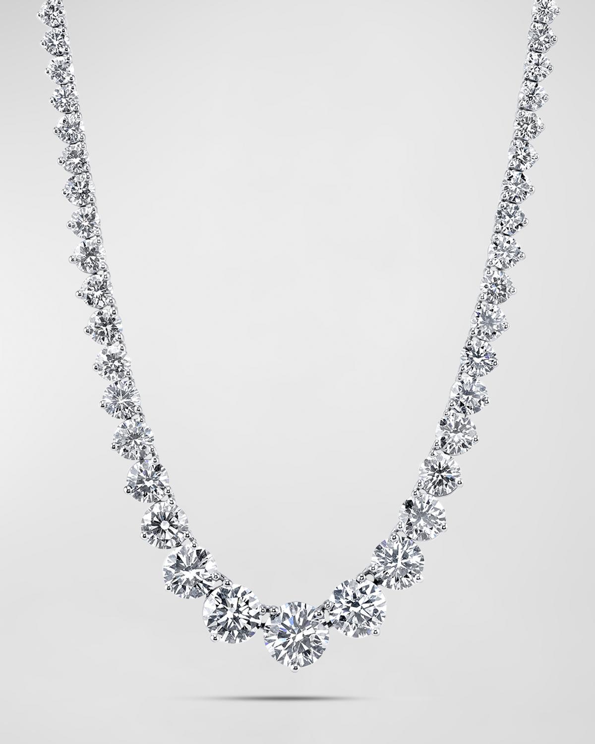 Platinum Three-Prong Round White Diamond Riviera Necklace, 28.73tcw, 16"