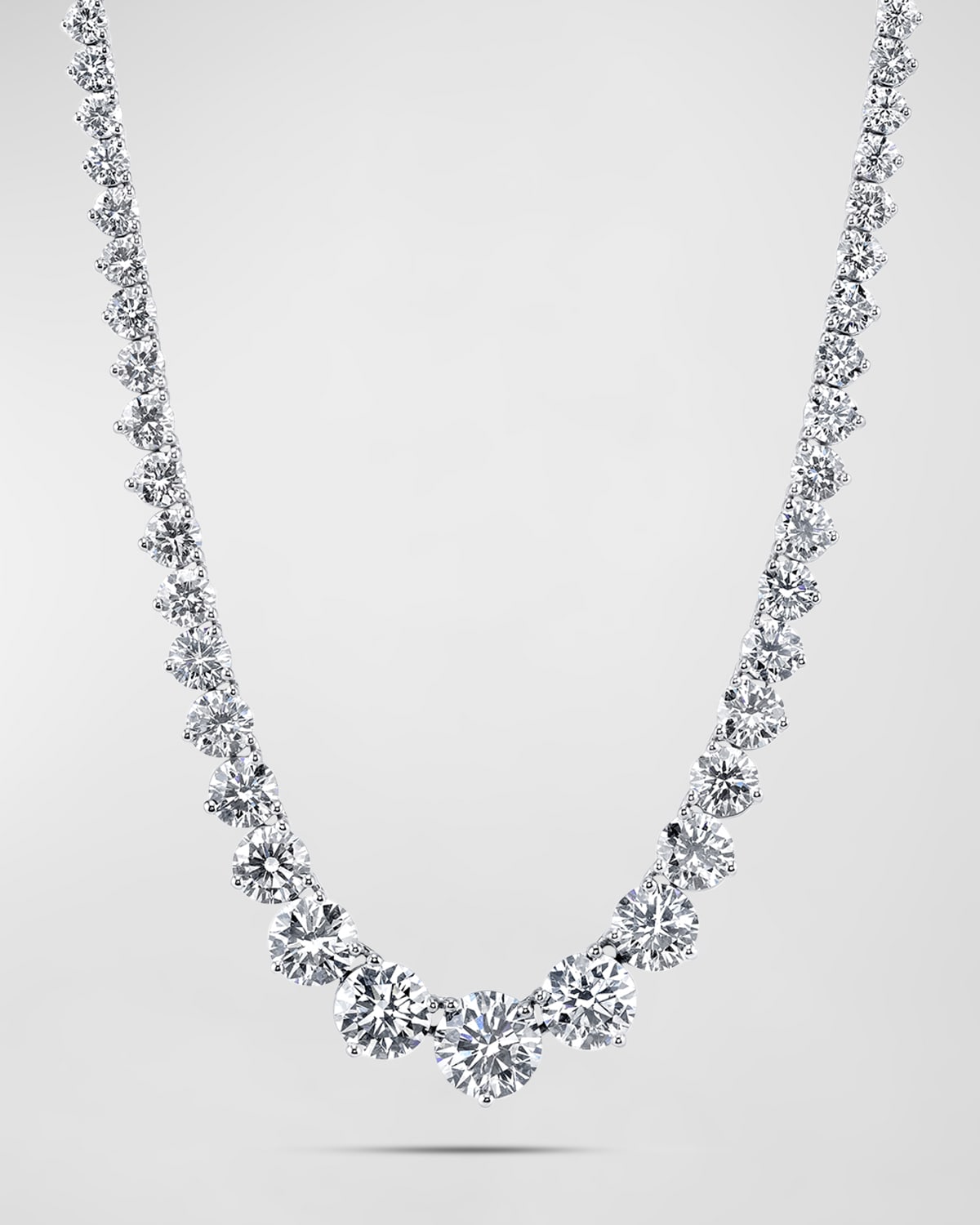 Neiman Marcus Diamonds Platinum Three-Prong Round White Diamond Riviera Necklace, 28.73tcw, 16"