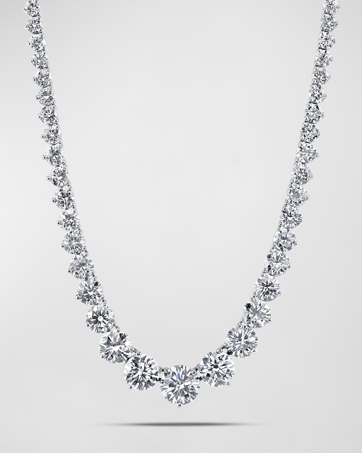 Platinum Three-Prong Round White Diamond Riviera Necklace, 31.17tcw, 16"