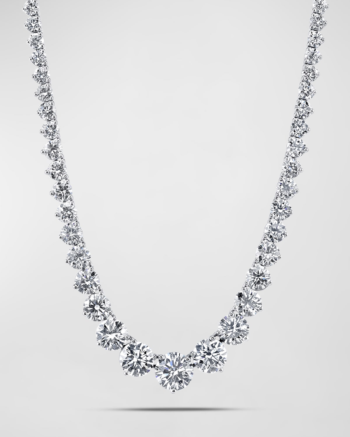 Neiman Marcus Diamonds Platinum Three-Prong Round White Diamond Riviera Necklace, 31.17tcw, 16"