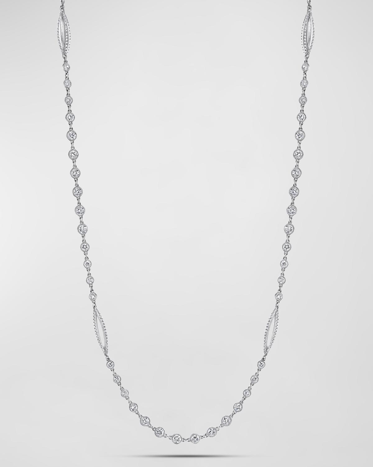 Platinum Handmade Diamond Necklace with Oval Sphere Stations, 16"L, 16.46tcw