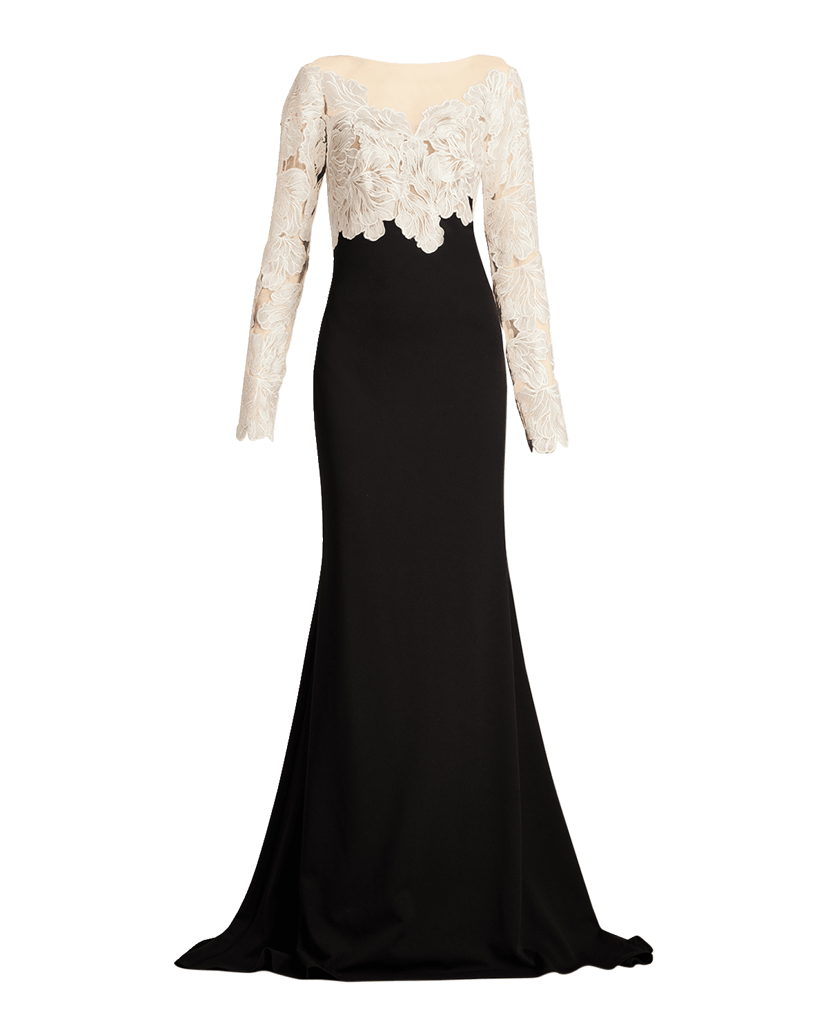 Tadashi Shoji Floral-Embroidered Crepe Trumpet Gown