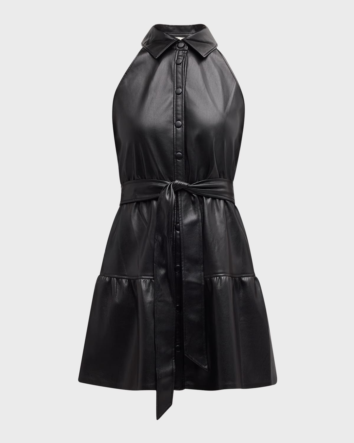 Alice + Olivia Miranda Vegan Leather Tiered Mini Dress with Belt
