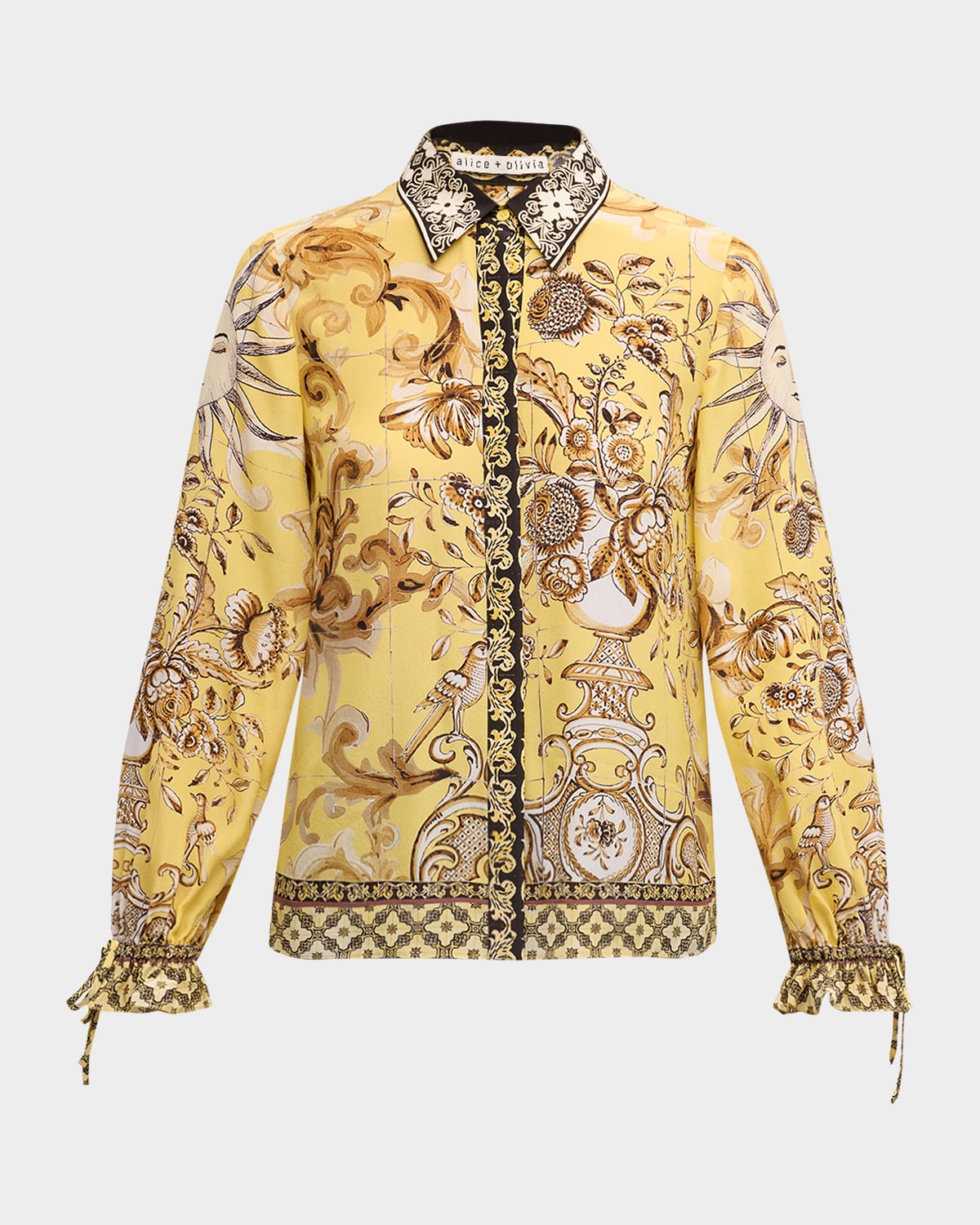 Alice + Olivia Willa Printed Crepe Tie-Sleeve Blouse