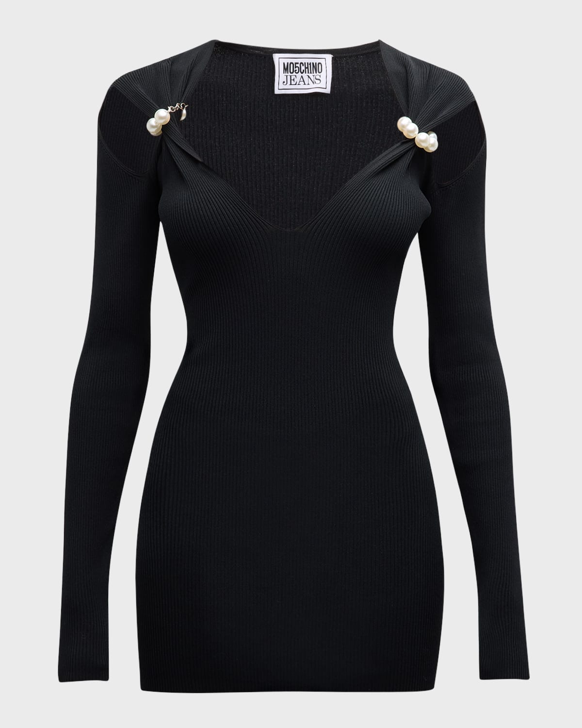 Moschino Jeans Long-Sleeve Pearl Mini Dress