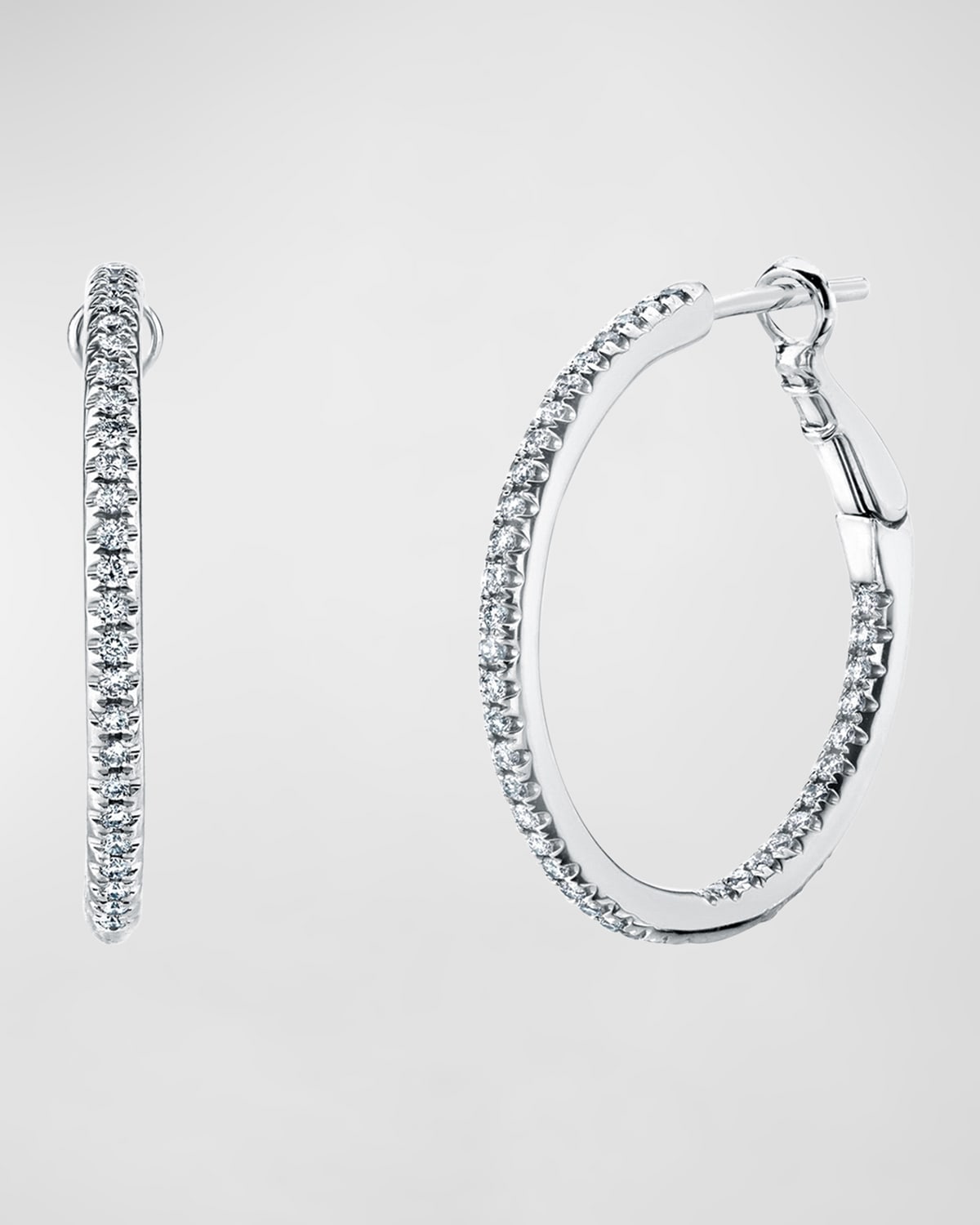 Neiman Marcus Diamonds 18K Gold Round Diamond Hoop Earrings, 0.5tcw/0.75"L