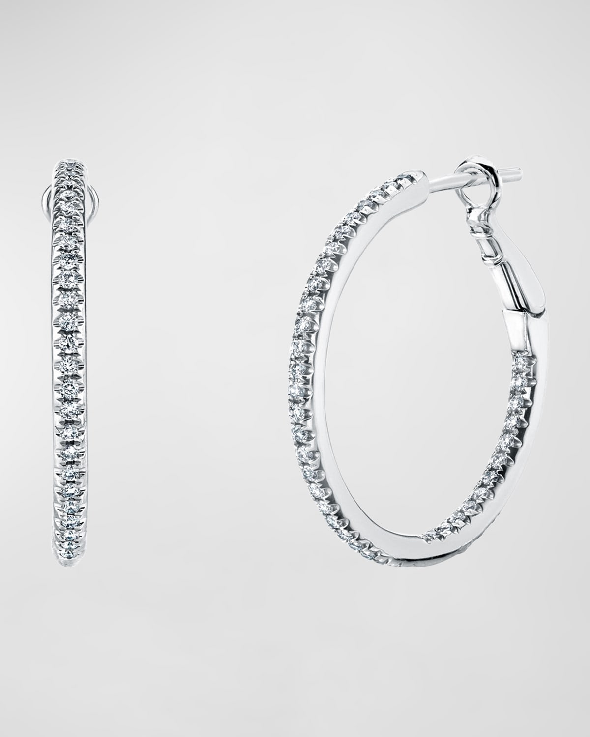 Neiman Marcus Diamonds 18K Gold Round Diamond Hoop Earrings, 0.5tcw/0.75"L