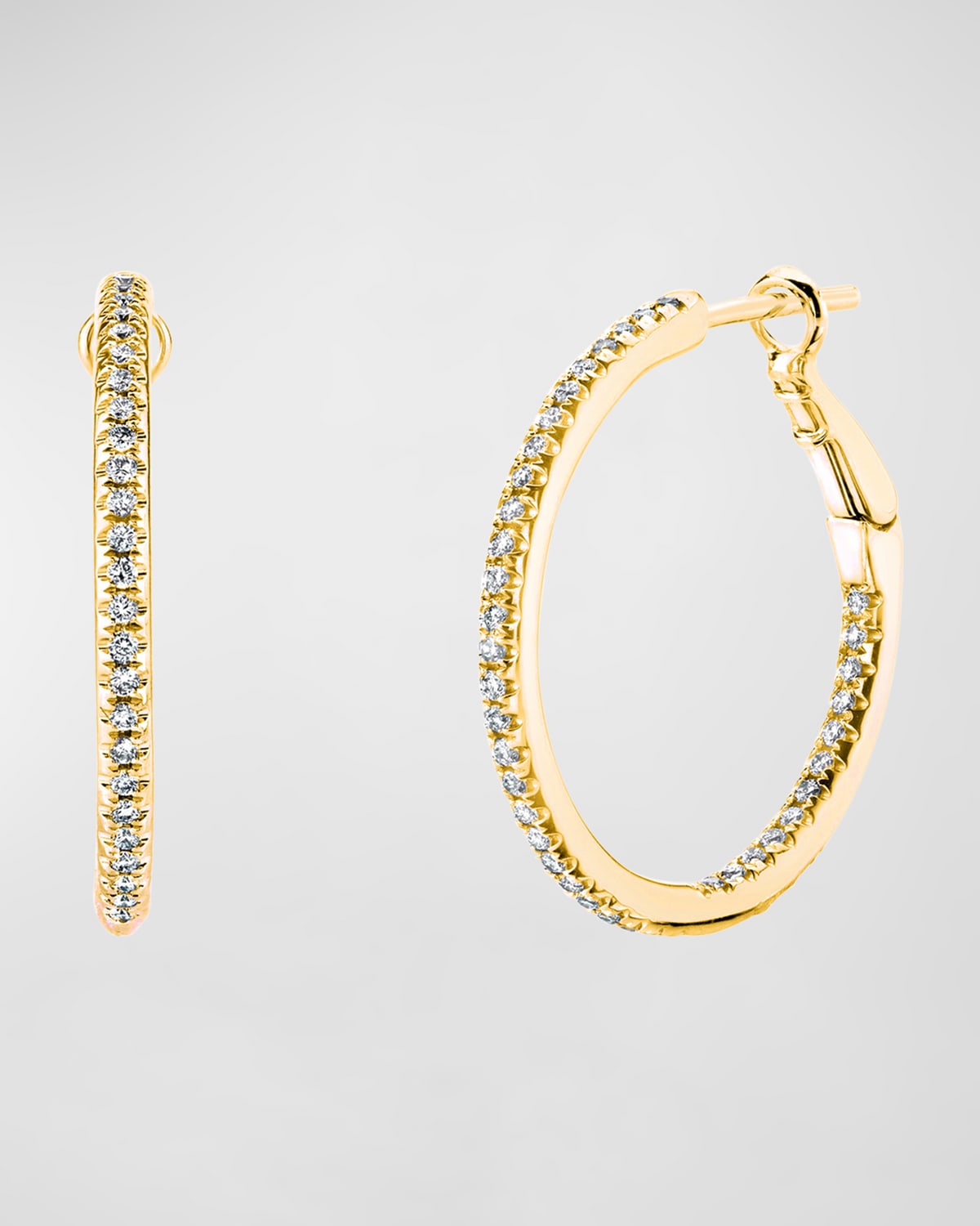 Neiman Marcus Diamonds 18K Gold Round Diamond Hoop Earrings, 0.5tcw/0.75"L