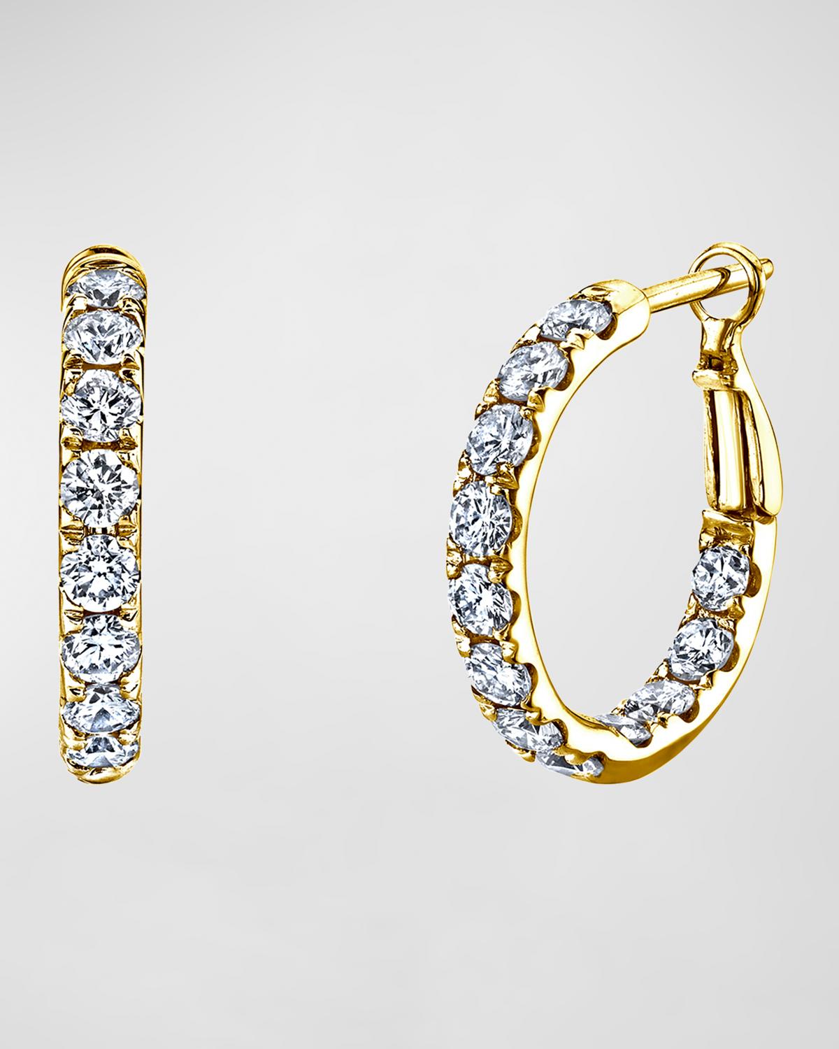 18K Gold Round Diamond Hoop Earrings, 2.05tcw/0.75"L