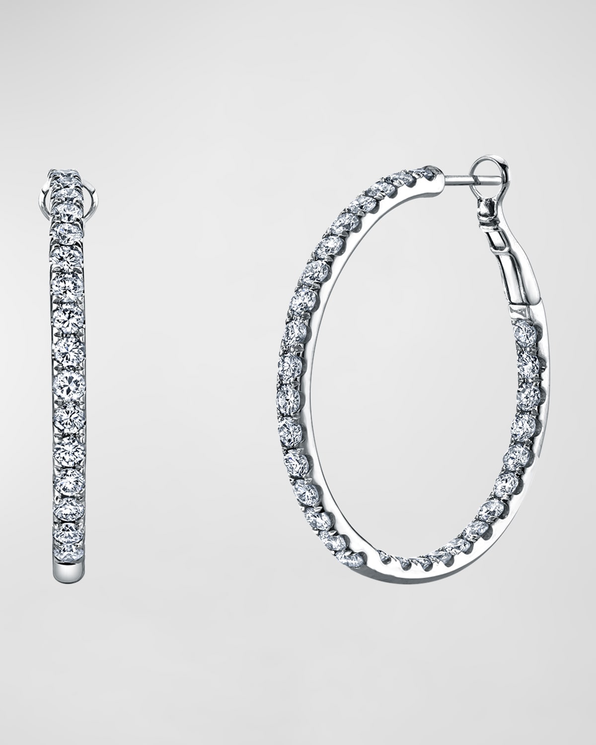 Neiman Marcus Diamonds 18K Gold Round Diamond Hoop Earrings, 5.1tcw/1.5"L