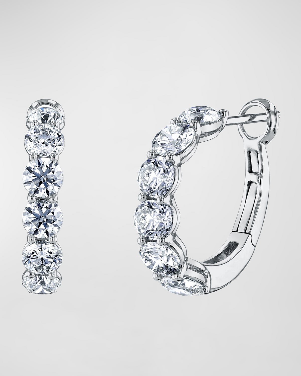 Neiman Marcus Diamonds 18K Gold Round Diamond Halfway Huggie Hoop Earrings, 2.8tcw/0.75"L