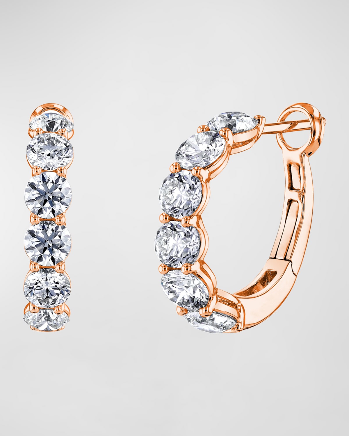 Neiman Marcus Diamonds 18K Gold Round Diamond Halfway Huggie Hoop Earrings, 2.8tcw/0.75"L