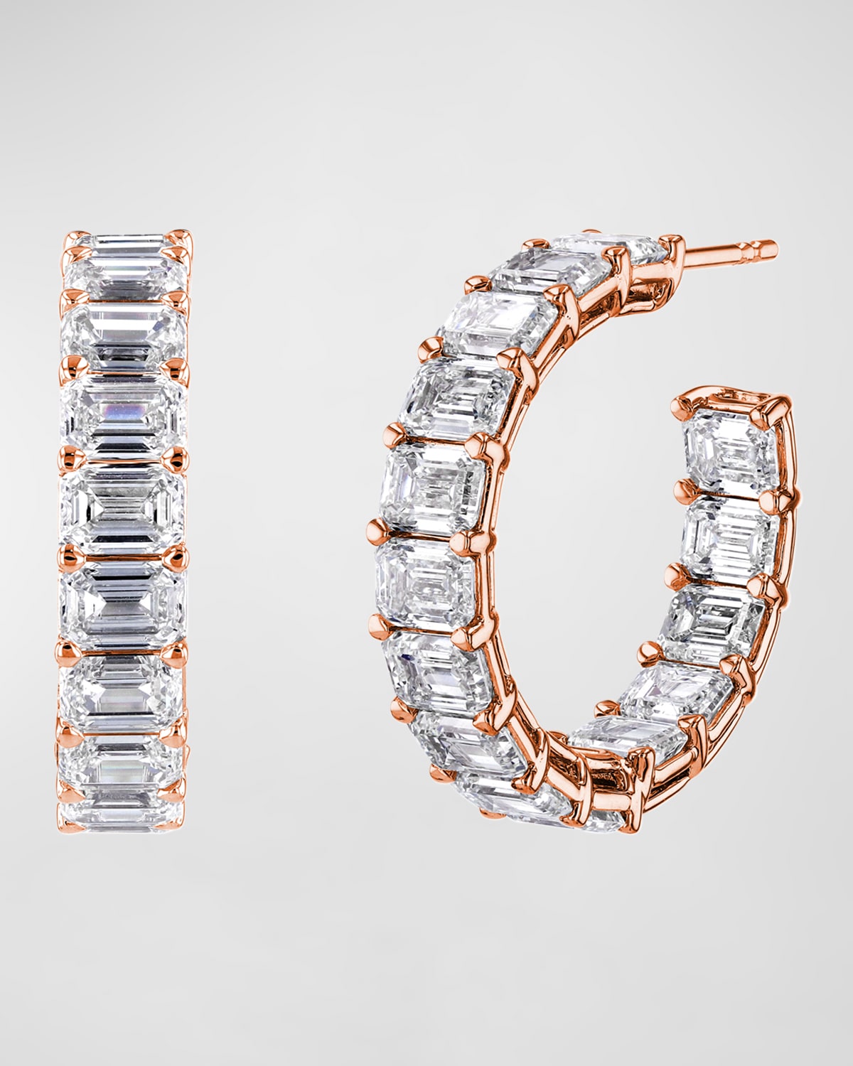 Neiman Marcus Diamonds x Christina Adamo 18K Gold East-West Emerald-Cut Diamond Hoop Earrings, 3.8tcw/0.75"L