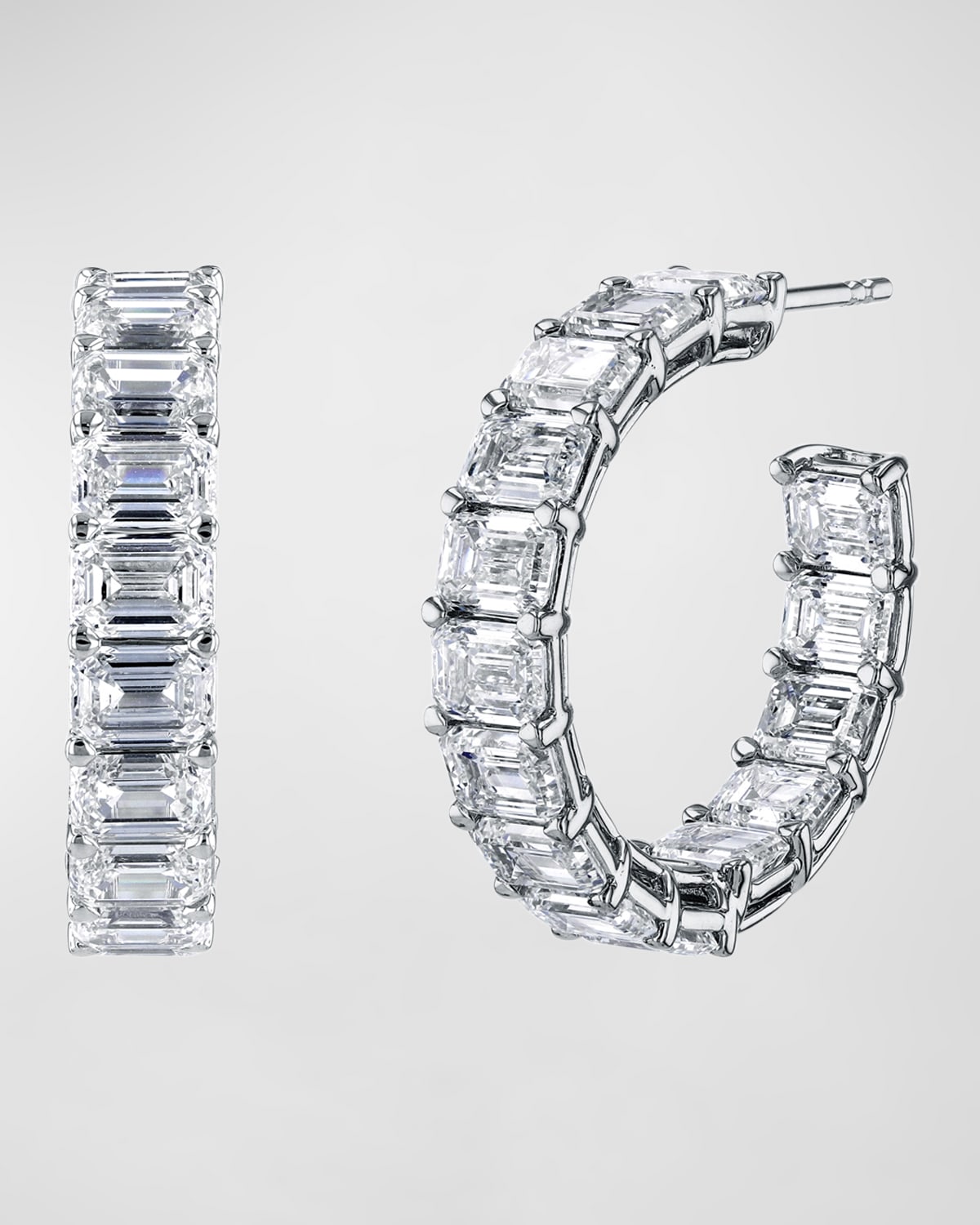 Neiman Marcus Diamonds 18K Gold East-West Emerald-Cut Diamond Hoop Earrings, 5.4tcw/1"L