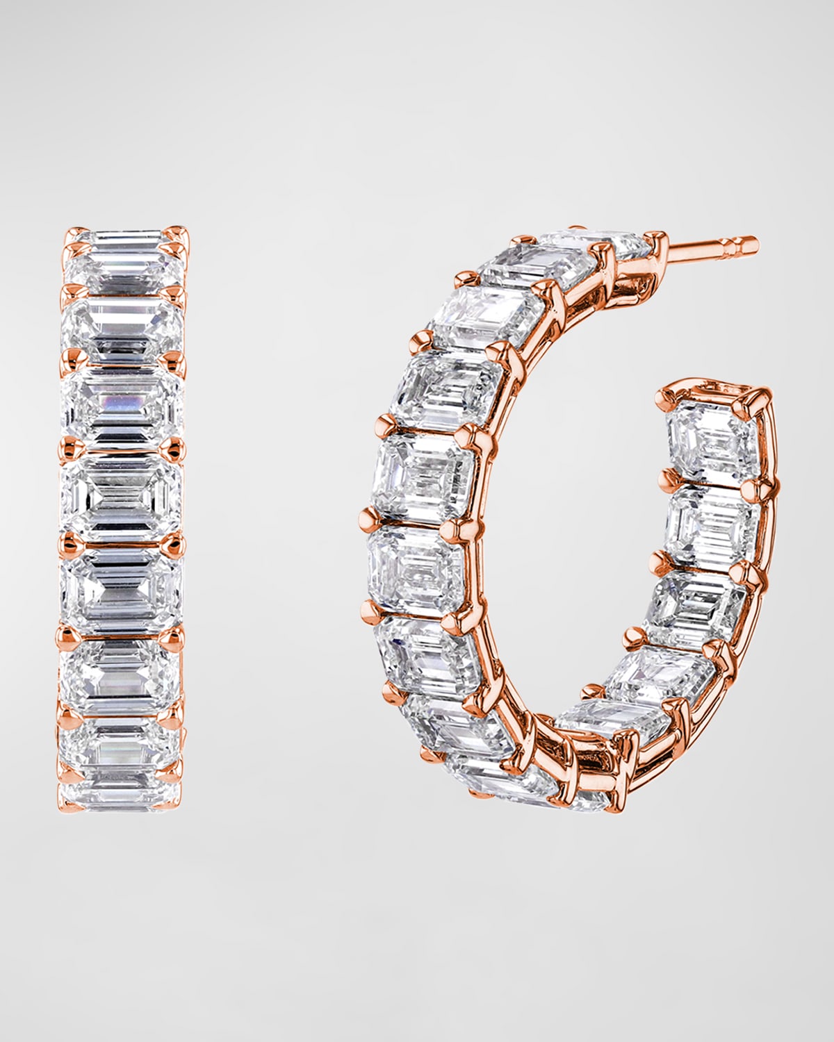 Neiman Marcus Diamonds 18K Gold East-West Emerald-Cut Diamond Hoop Earrings, 10.55tcw/1"L