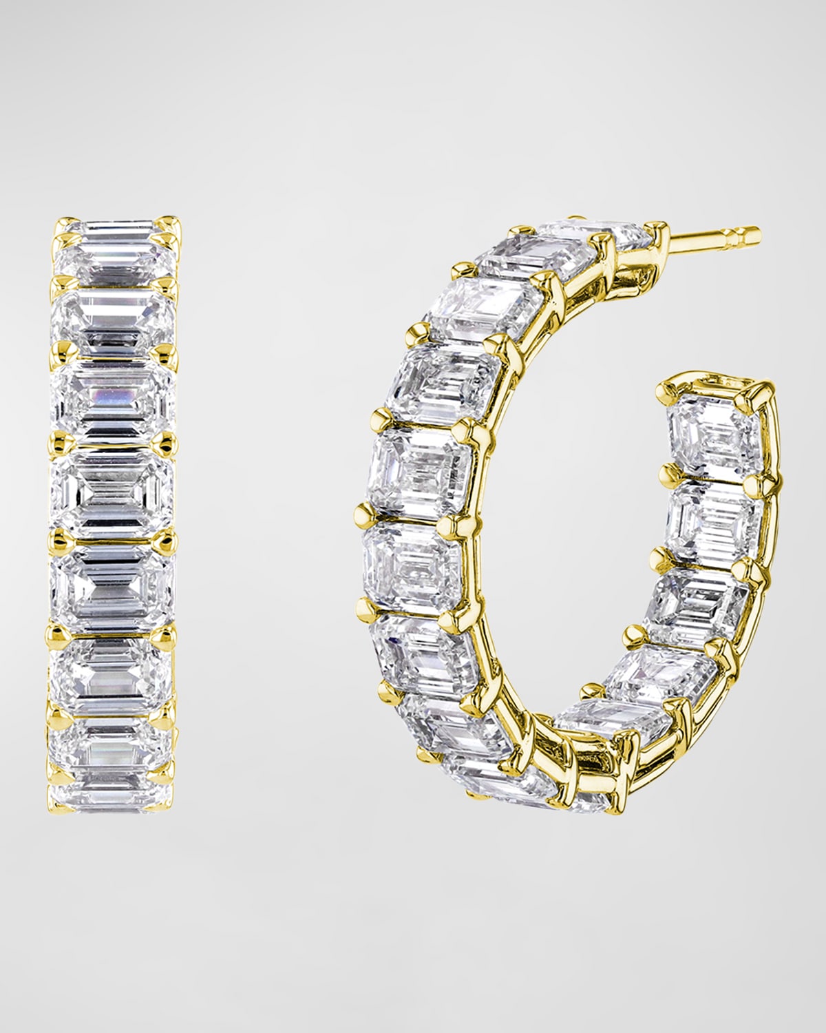 Neiman Marcus Diamonds 18K Gold East-West Emerald-Cut Diamond Hoop Earrings, 10.55tcw/1"L