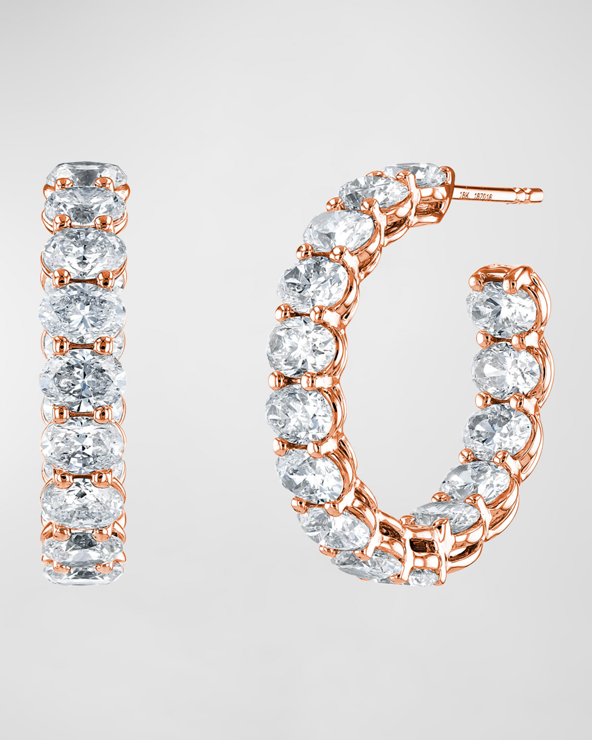 Neiman Marcus Diamonds 18K Gold East-West Oval-Cut Diamond Hoop Earrings, 4.4tcw/0.75"L