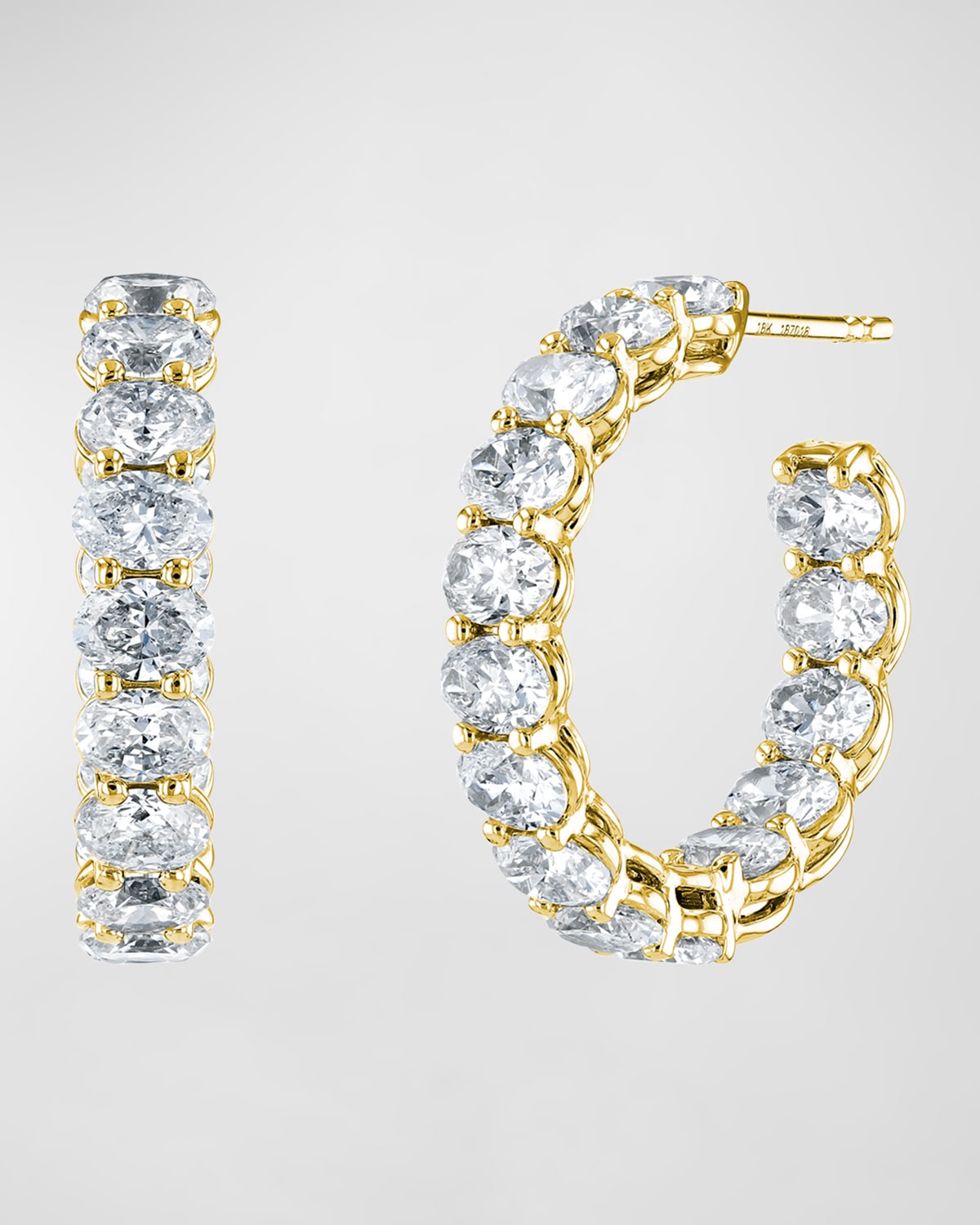 Neiman Marcus Diamonds 18K Gold East-West Oval-Cut Diamond Hoop Earrings, 4.4tcw/0.75"L