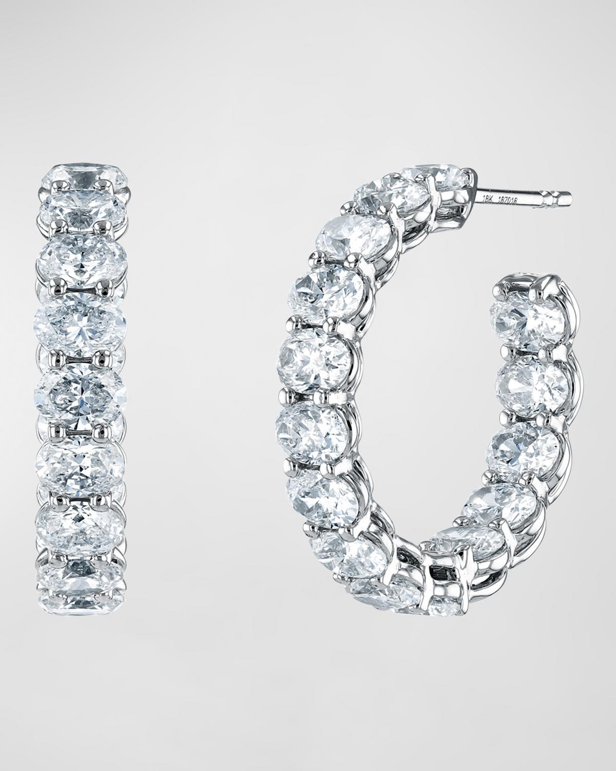18K Gold East-West Oval-Cut Diamond Hoop Earrings, 9.9tcw/1"L