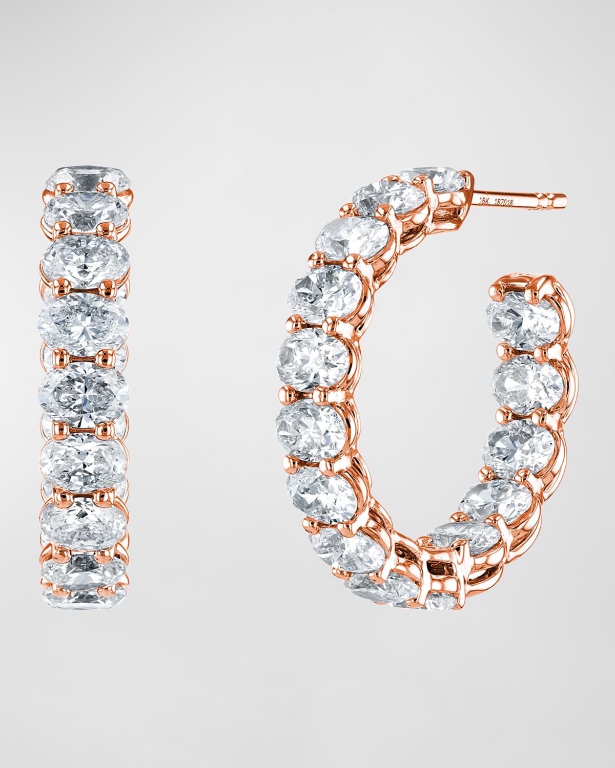 Neiman Marcus Diamonds 18K Gold East-West Oval-Cut Diamond Hoop Earrings, 9.9tcw/1"L