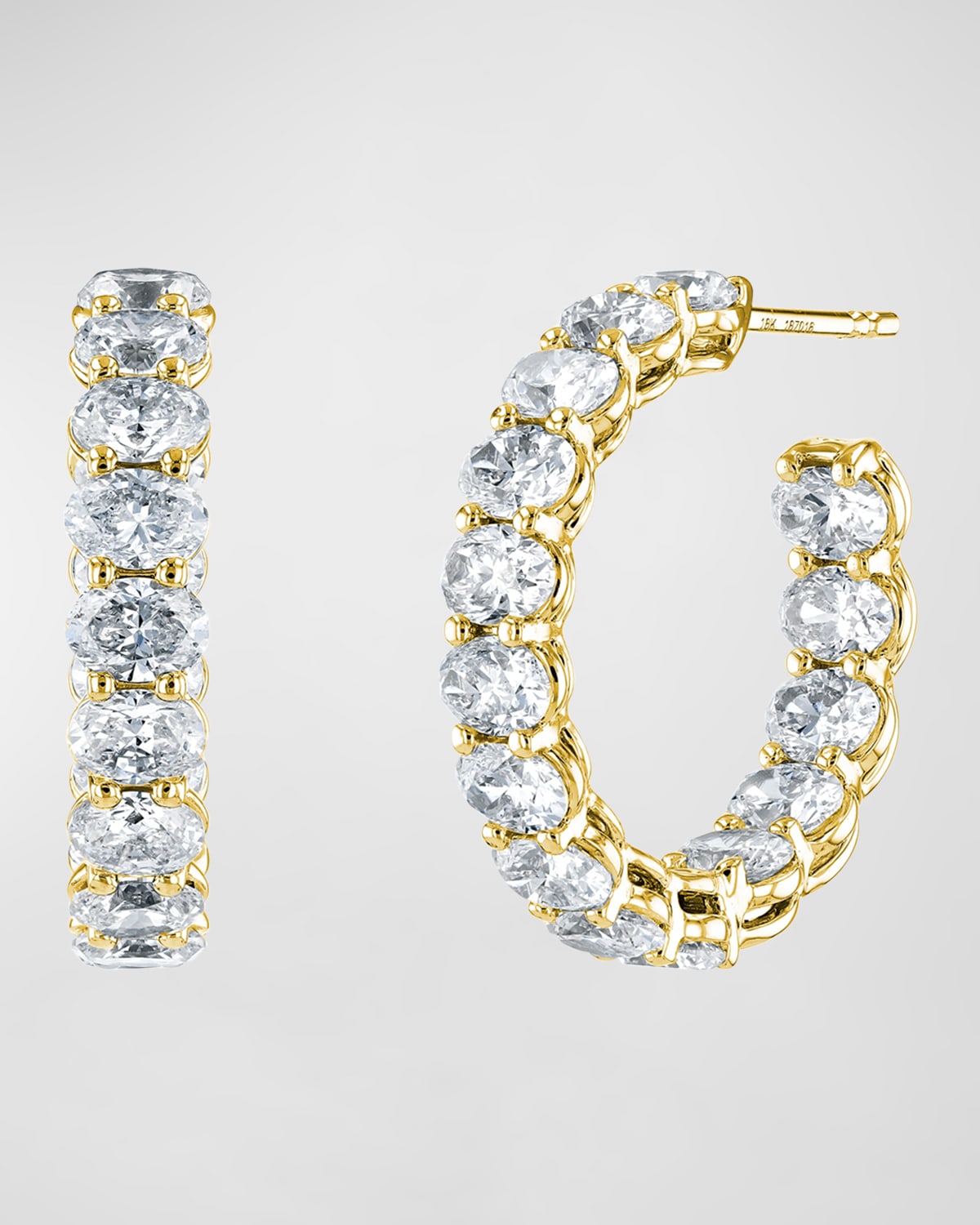 Neiman Marcus Diamonds 18K Gold East-West Oval-Cut Diamond Hoop Earrings, 9.9tcw/1"L