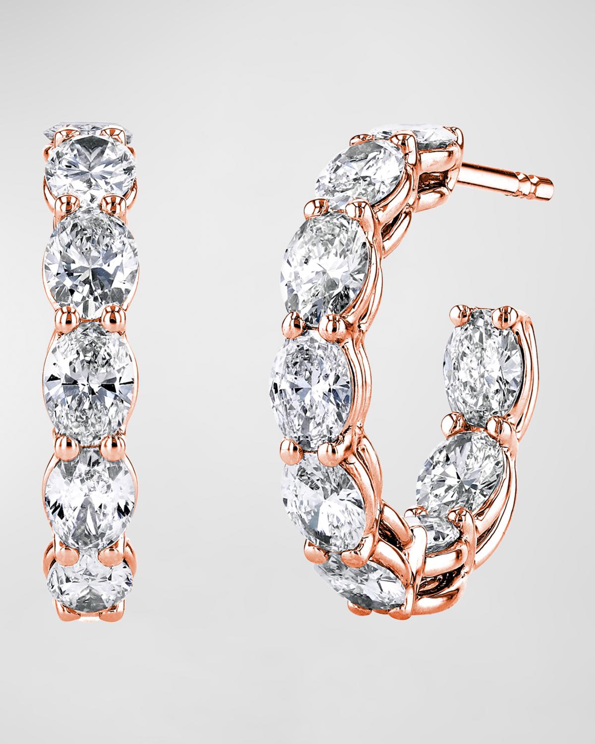 18K Gold North-South Oval-Cut Diamond Hoop Earrings, 3.6tcw/0.75"L