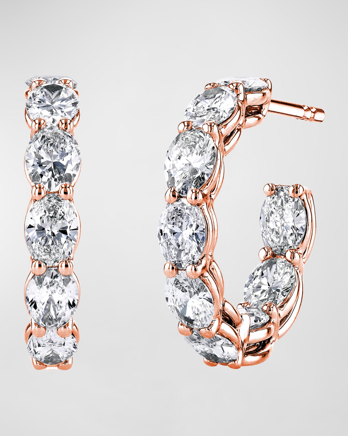 Neiman Marcus Diamonds 18K Gold North-South Oval-Cut Diamond Hoop Earrings, 5.2tcw/1"L