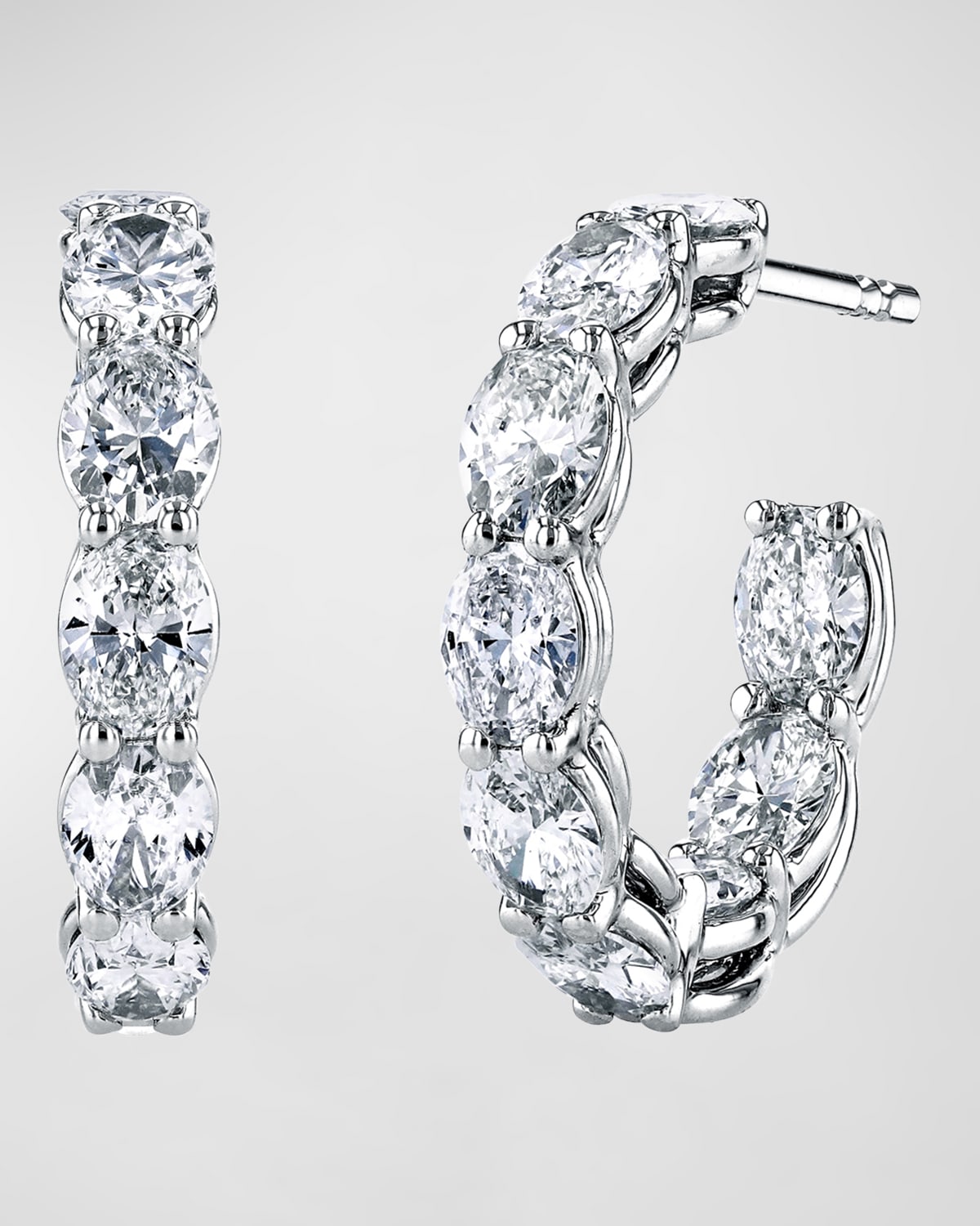 Neiman Marcus Diamonds 18K Gold North-South Oval-Cut Diamond Hoop Earrings, 4.6tcw/0.75"L
