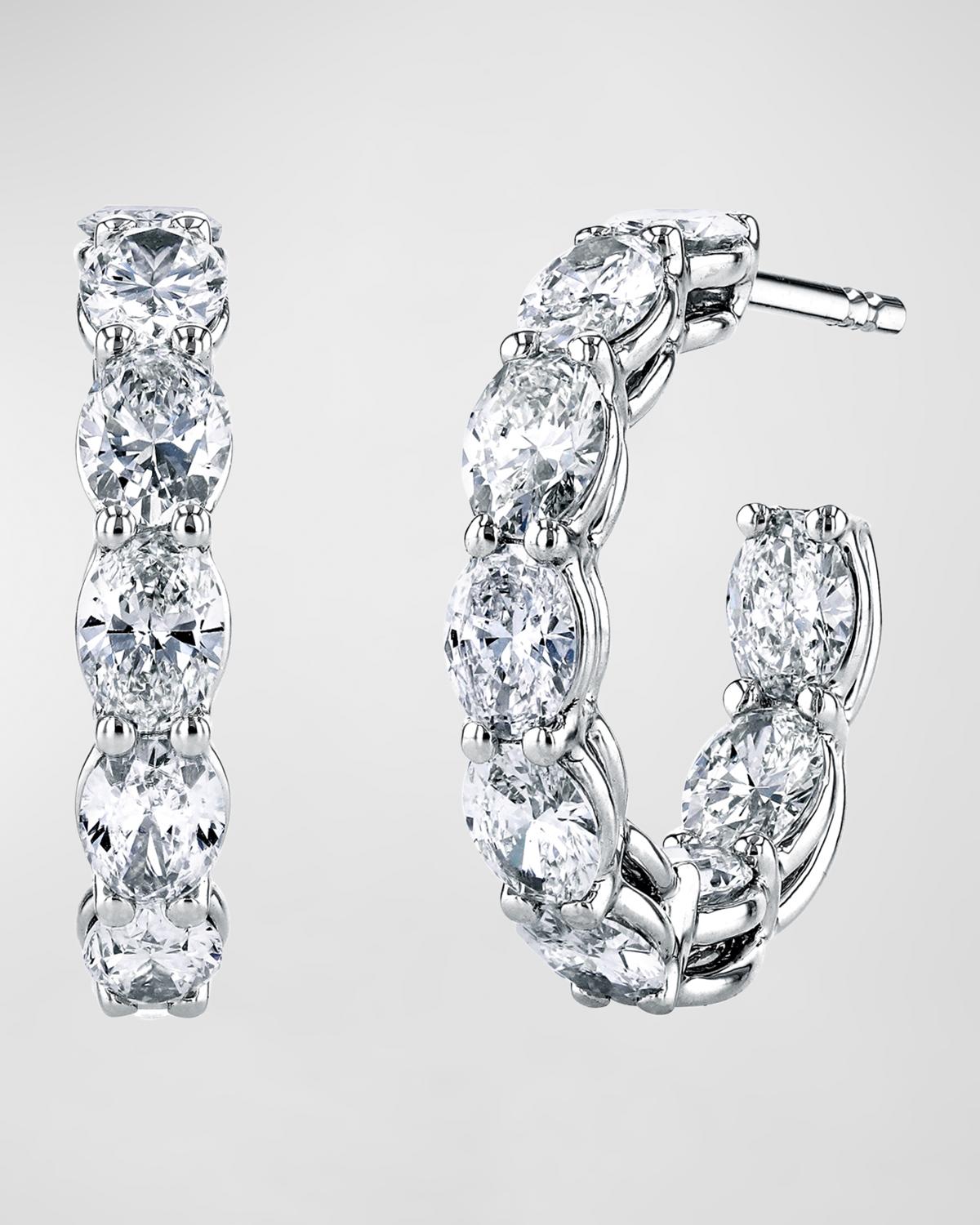 18K Gold North-South Oval-Cut Diamond Hoop Earrings, 6.6tcw/1"L