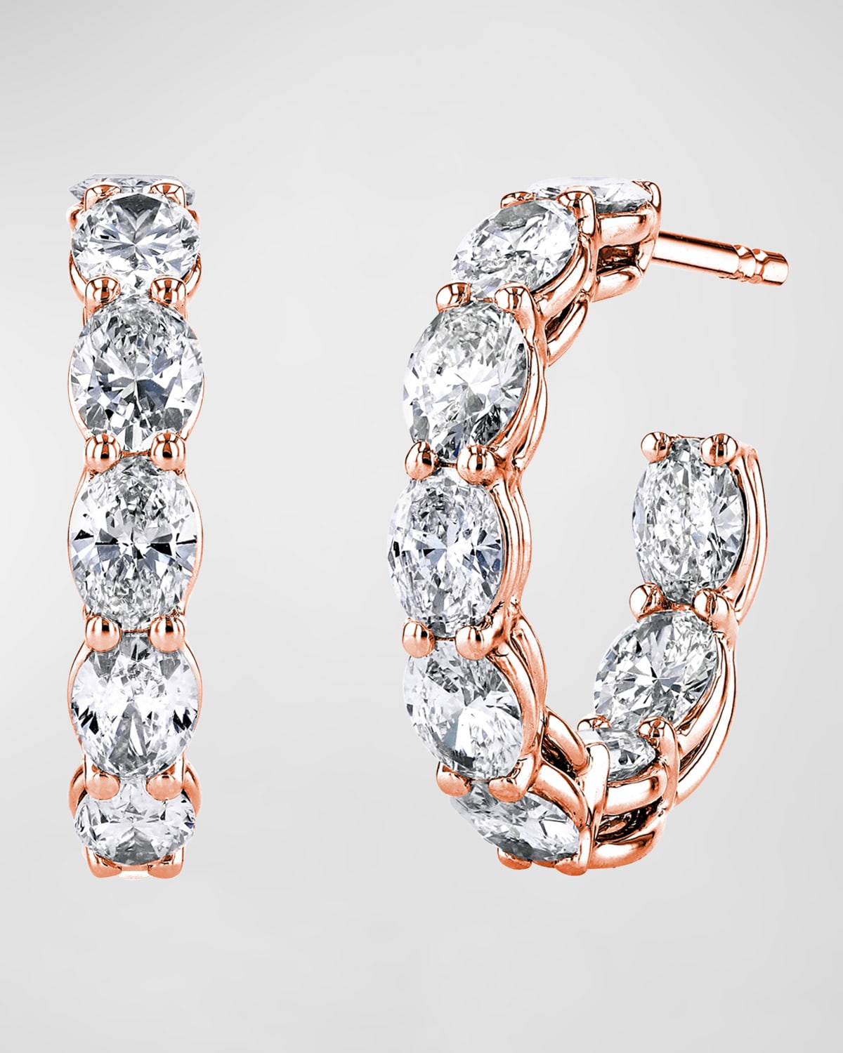 Neiman Marcus Diamonds 18K Gold North-South Oval-Cut Diamond Hoop Earrings, 6.6tcw/1"L