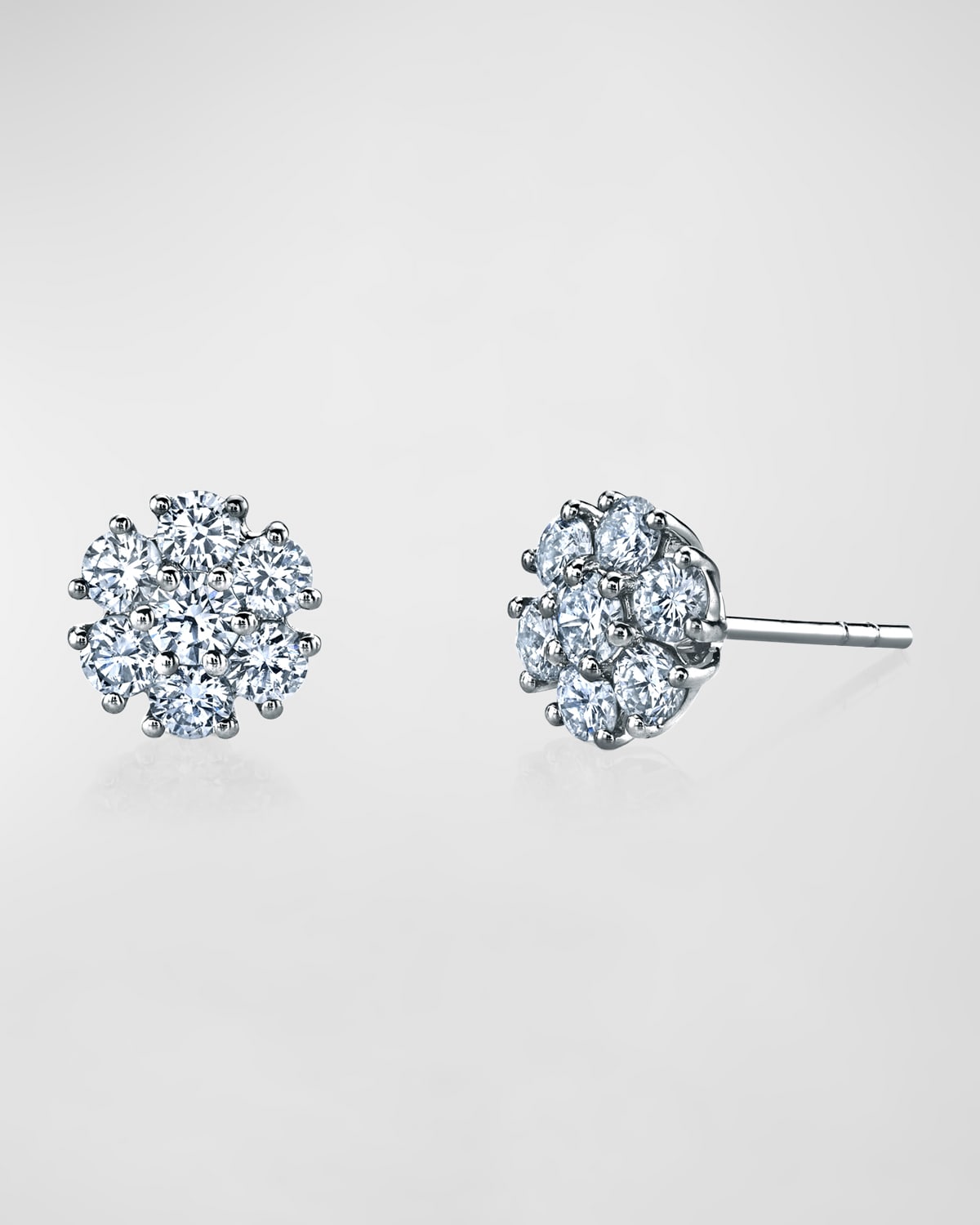 Neiman Marcus Diamonds 18K Gold Round Diamond Flower Stud Earrings, 1tcw, 0.31"L / 0.31"W