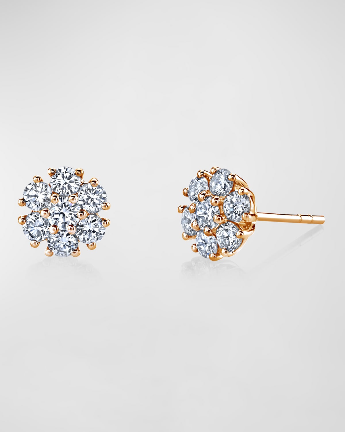 Neiman Marcus Diamonds 18K Gold Round Diamond Flower Stud Earrings, 1tcw, 0.31"L / 0.31"W