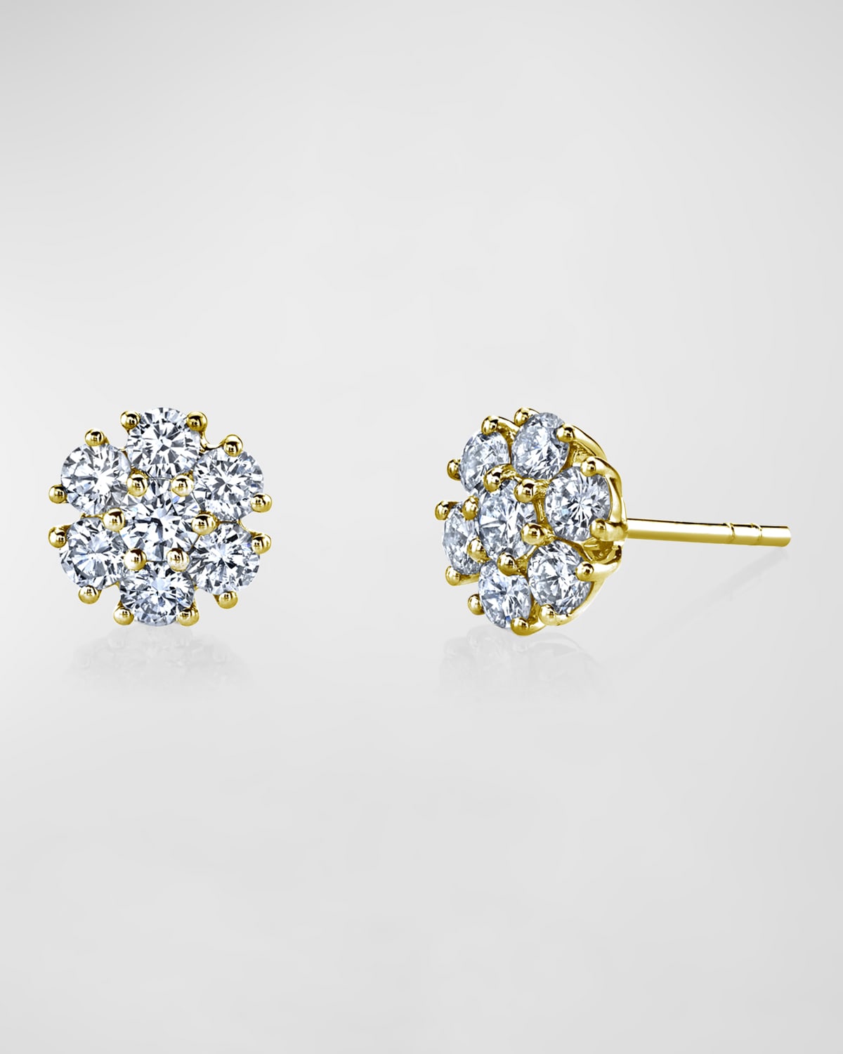 Neiman Marcus Diamonds 18K Gold Round Diamond Flower Stud Earrings, 1tcw, 0.31"L / 0.31"W