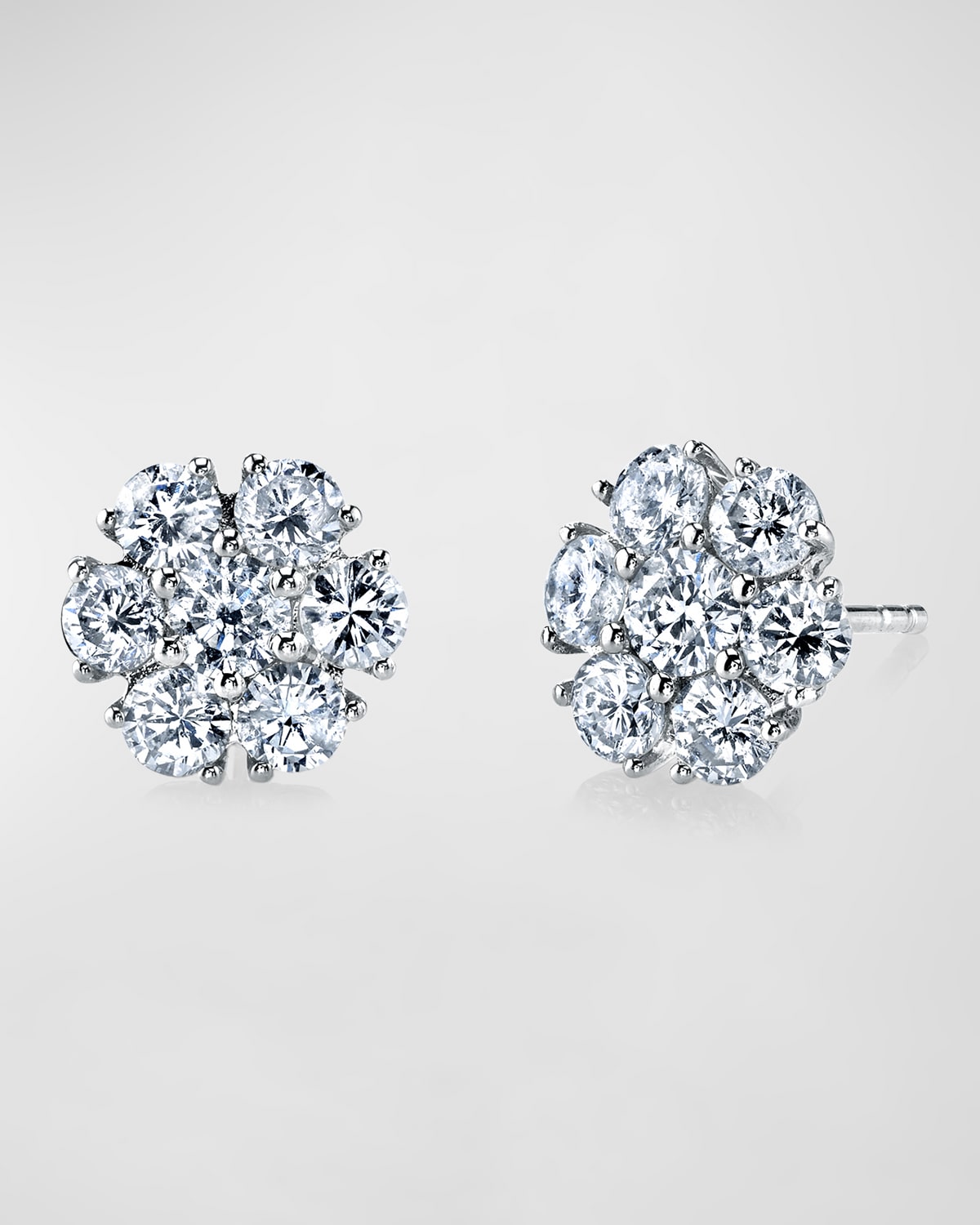 Neiman Marcus Diamonds 18K Gold Round Diamond Flower Stud Earrings, 1.7tcw, 0.37"L / 0.37"W
